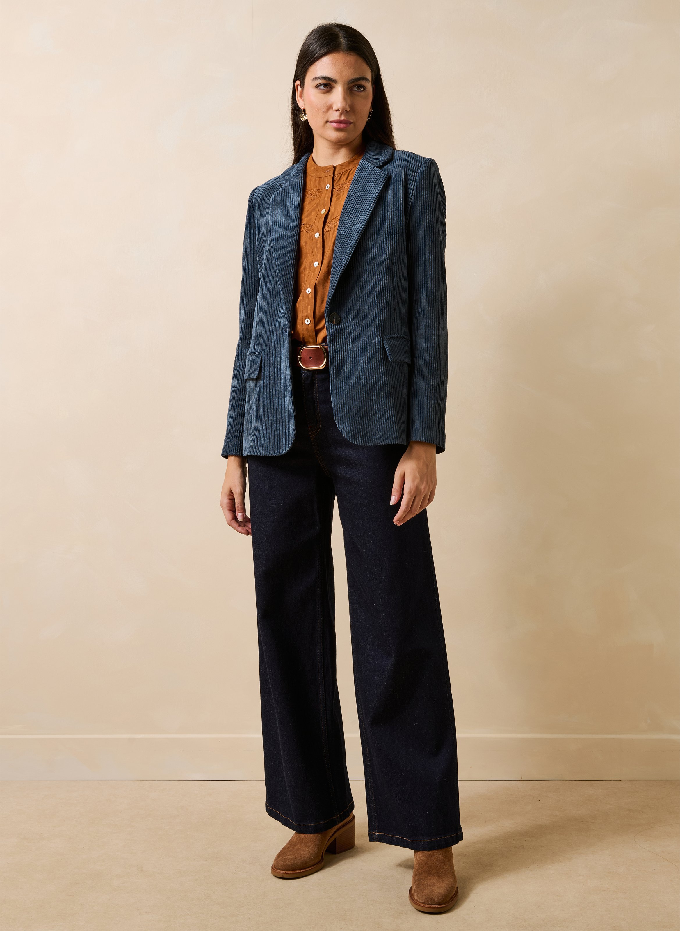 Straight corduroy tailored jacket LA FEE MARABOUTEE Blue