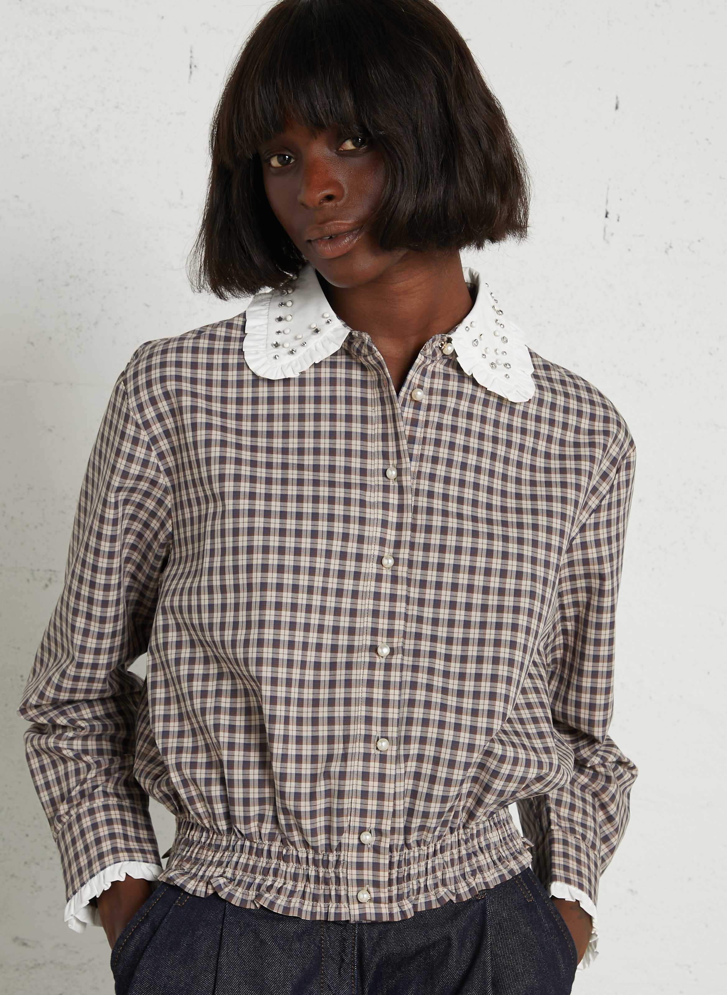 Baumwollbluse mit Bubikragen SUNCOO Braun