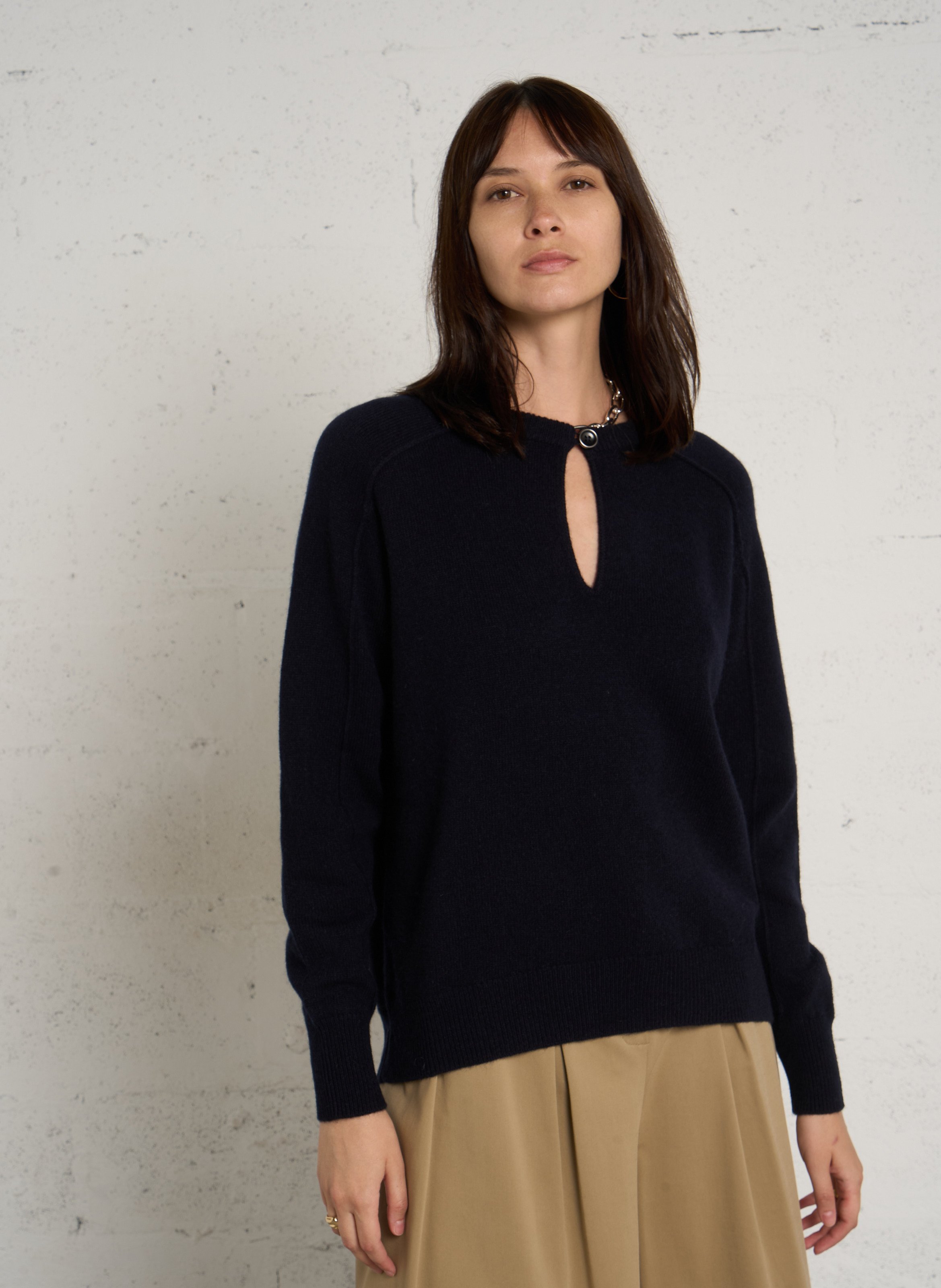 Gerader Pullover mit Rundhalsausschnitt aus Wolle MAISON 123 Blau