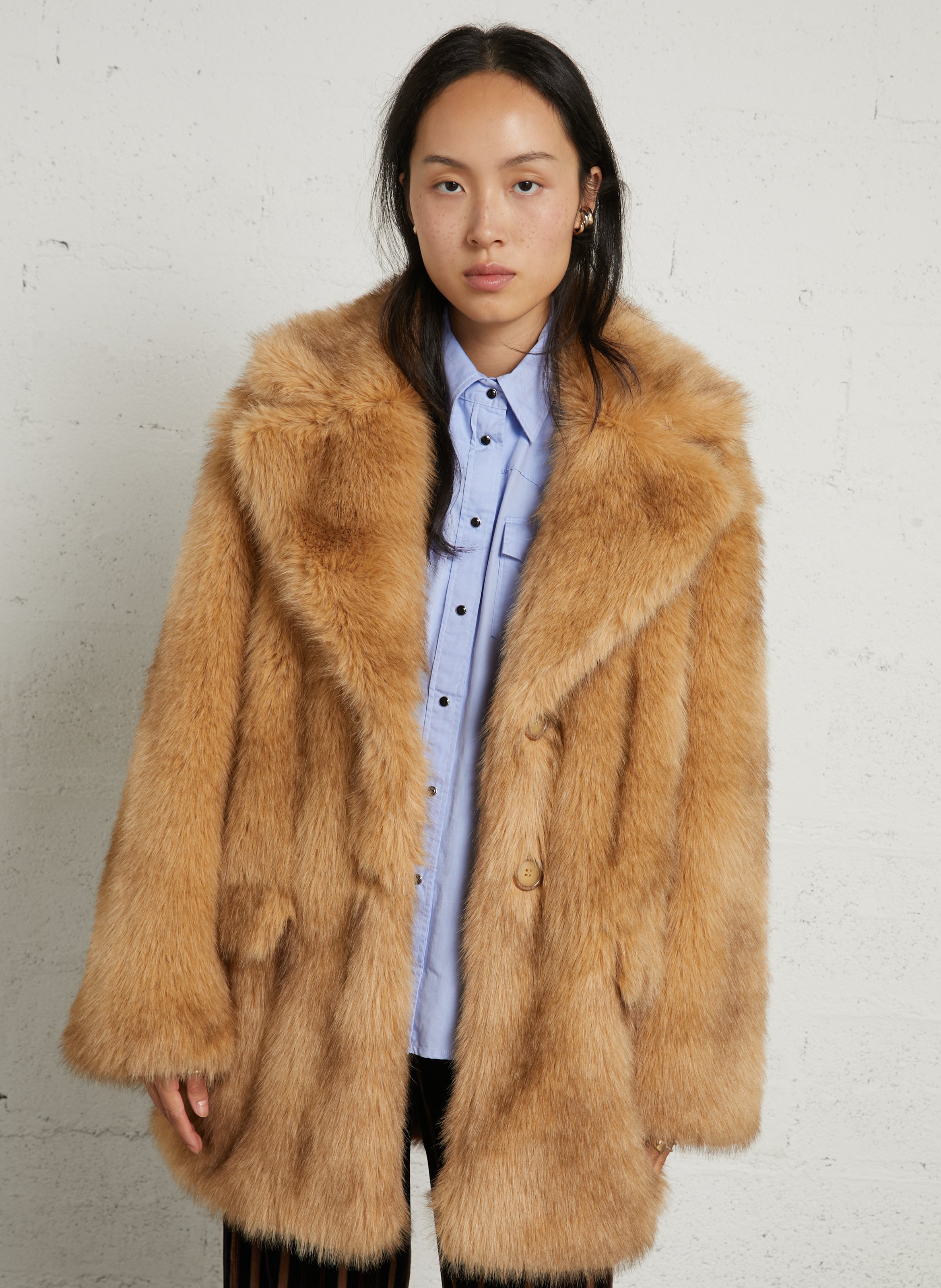 Manteau droit col tailleur en fourrure synthétique MES DEMOISELLES Beige