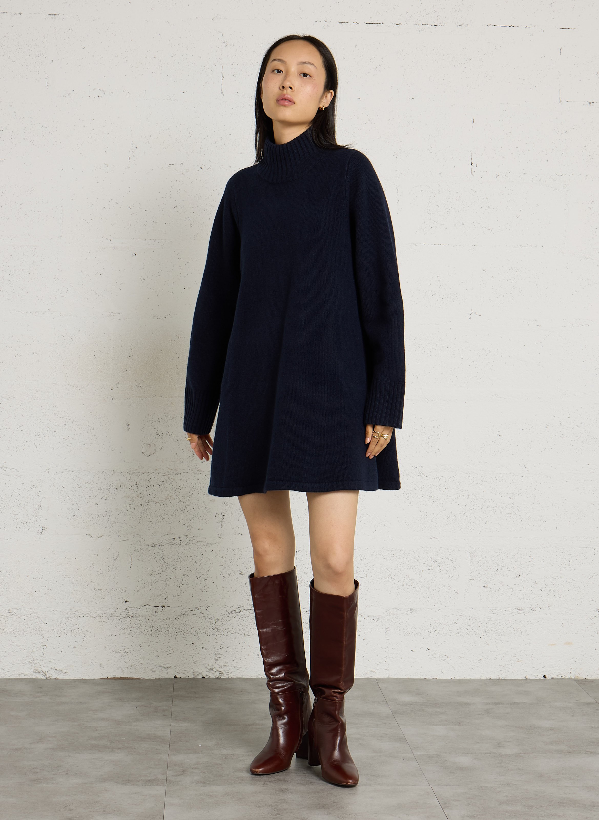 Wollen trui-jurk met opstaande kraag PETITE MENDIGOTE Blauw