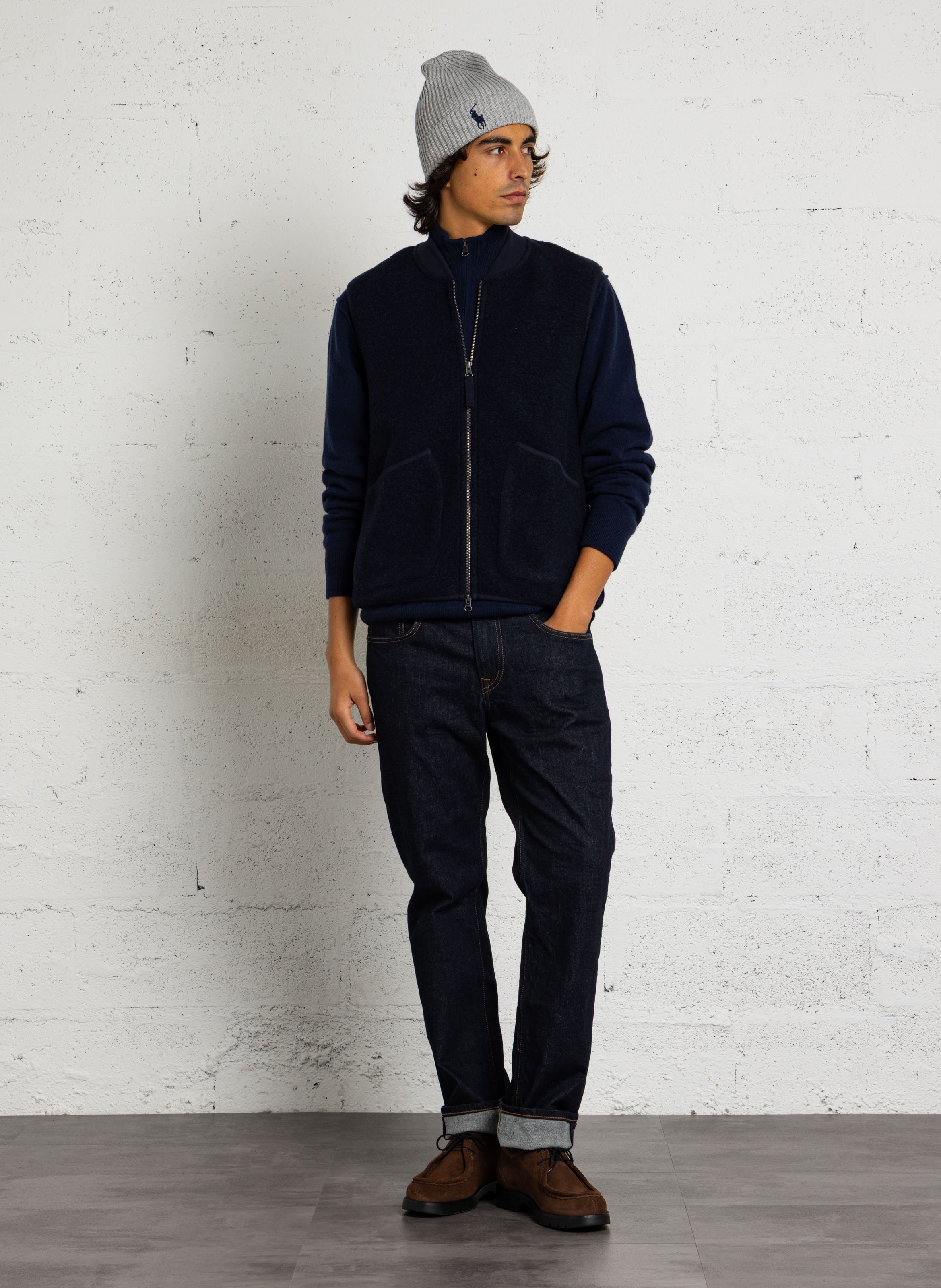 Gilet con collo teddy in misto lana HARTFORD Blu