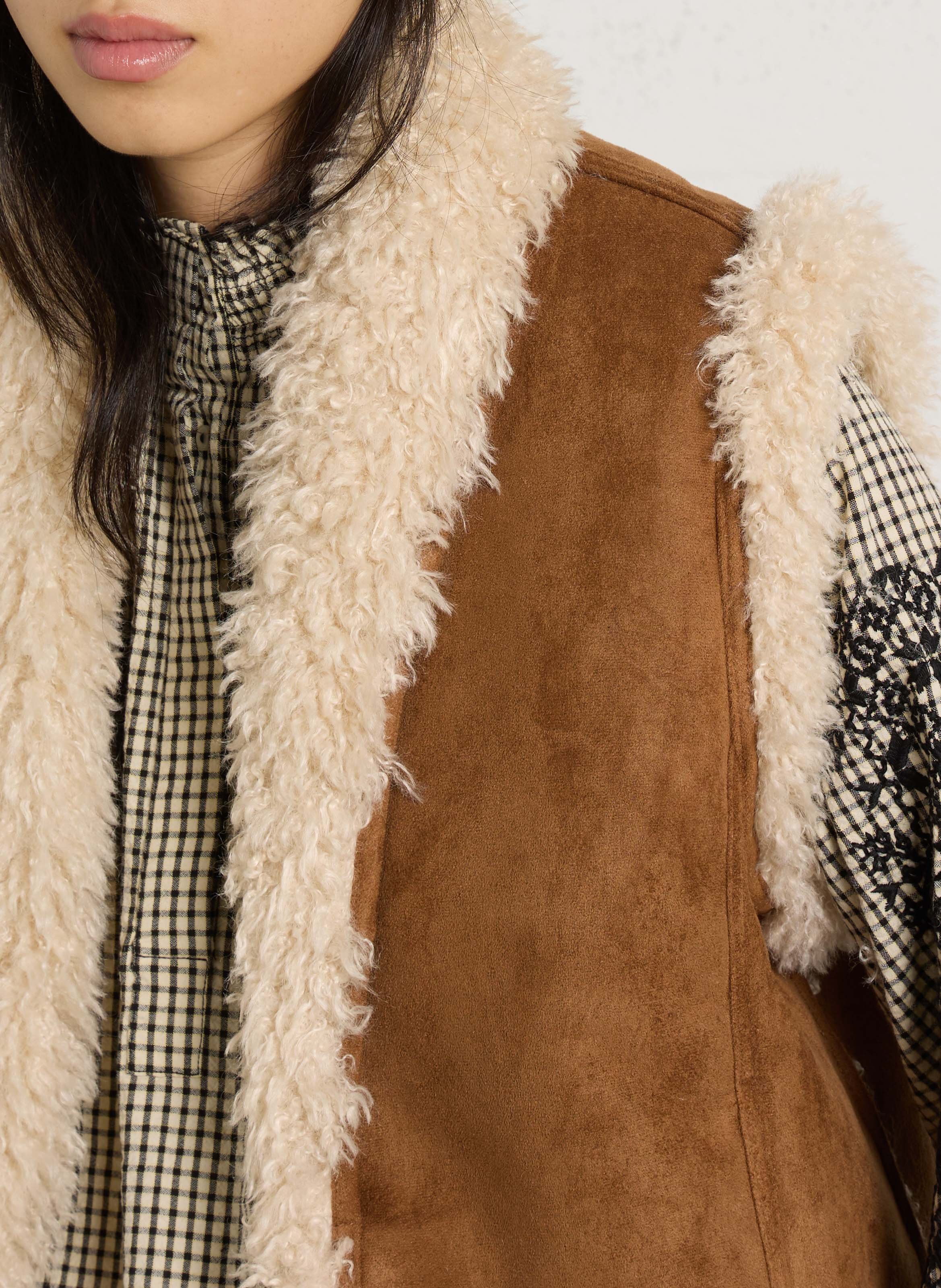 Manteau sans manches effet fourrure SUD EXPRESS Marron