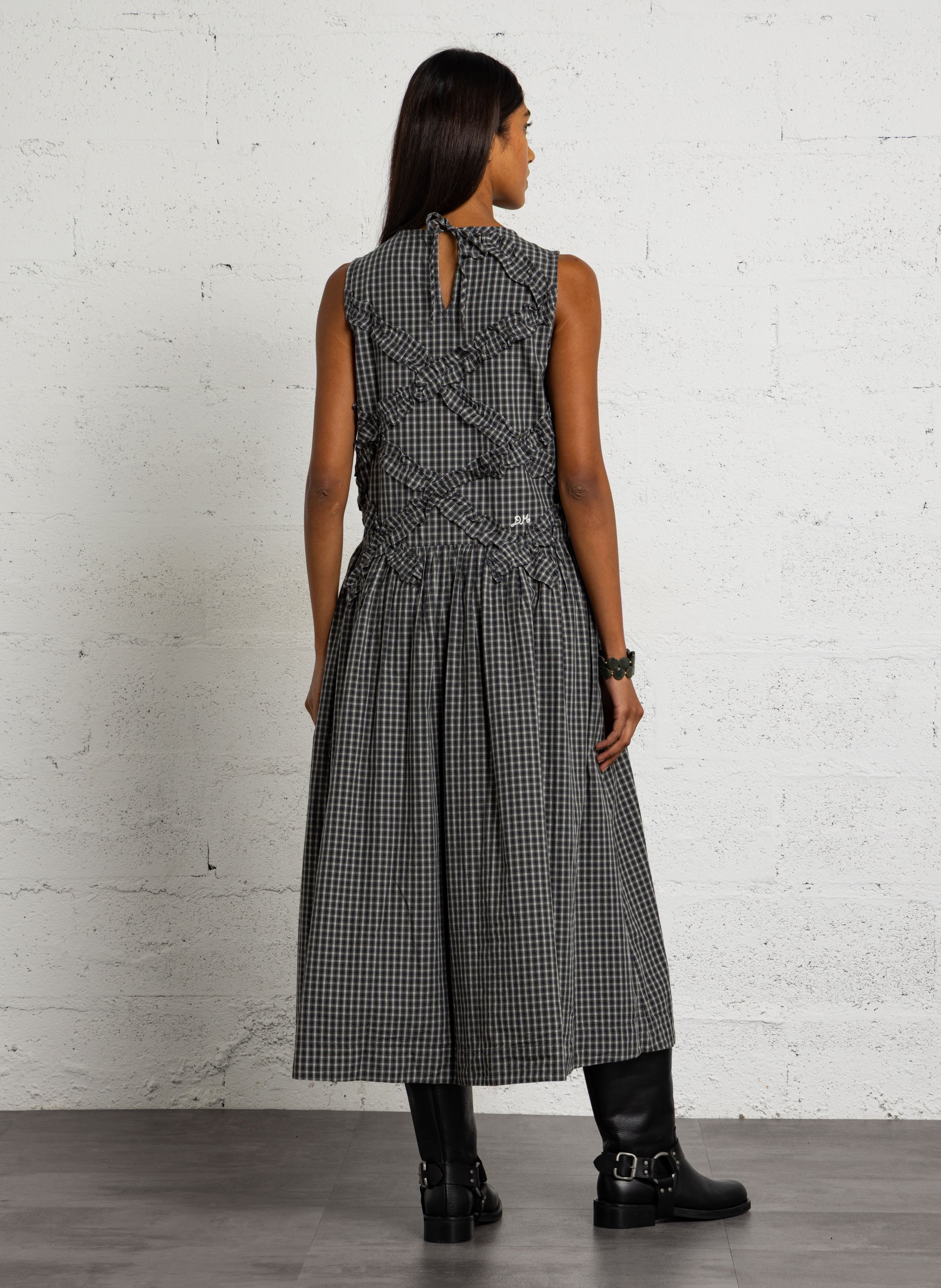 Loose-Fitting Sleeveless Checked Maxi Dress DAMSON MADDER Blue
