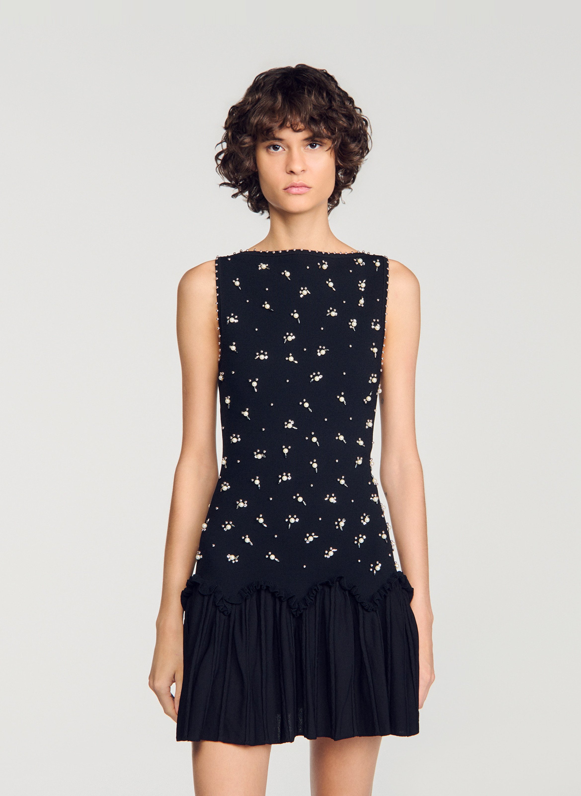 Samt-Kleid mit Perlen SANDRO Schwarz