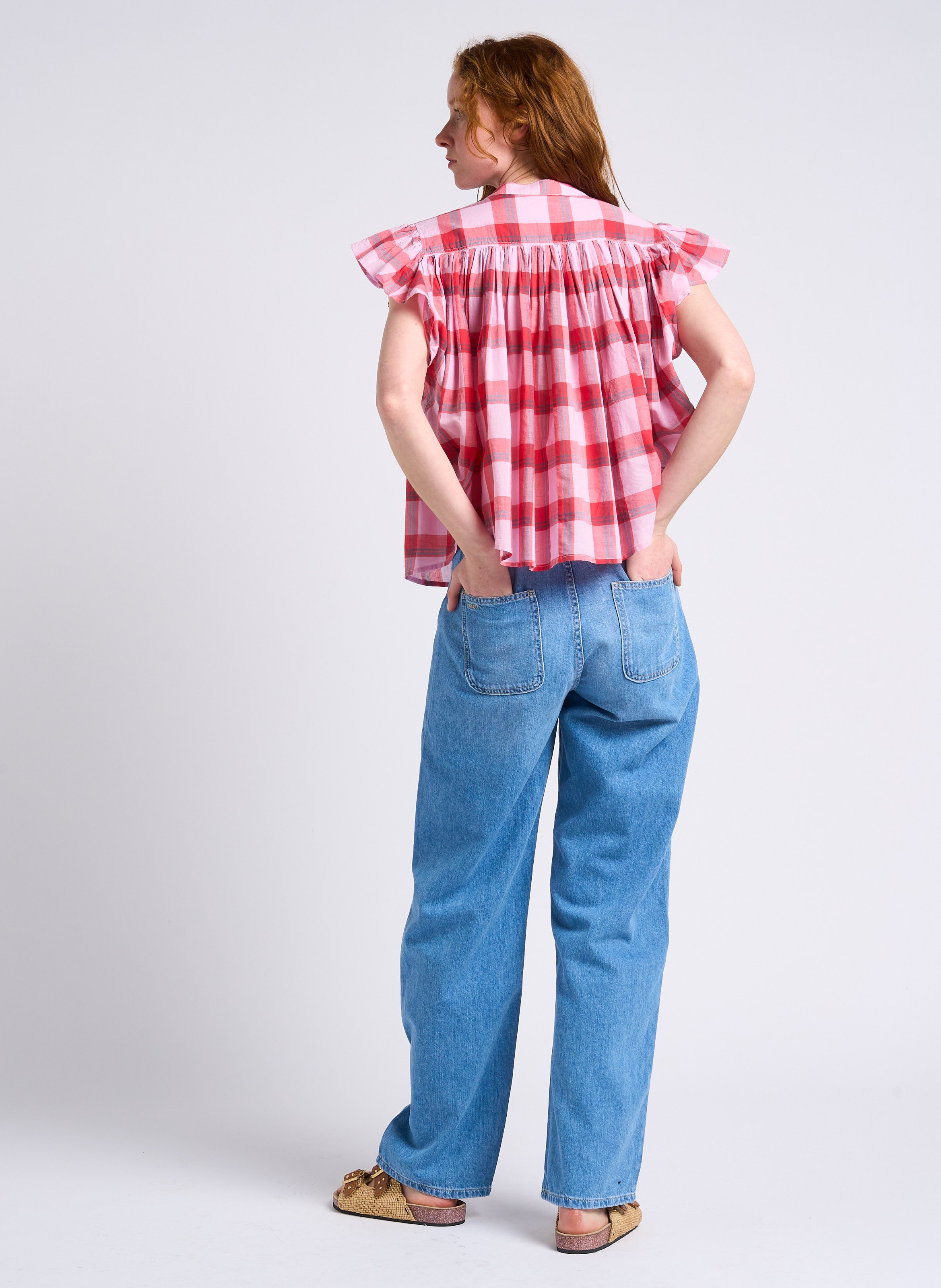 High-waisted wide-leg cotton pants BA&SH Blue