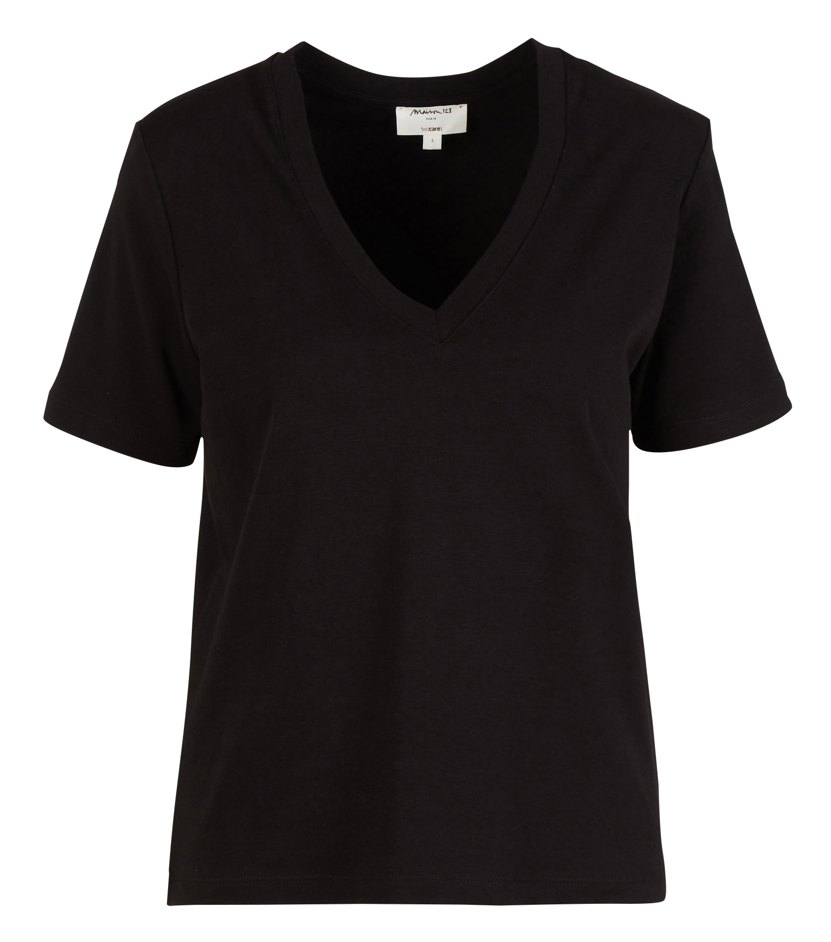 Straight cotton V-neck T-shirt DANA Noir