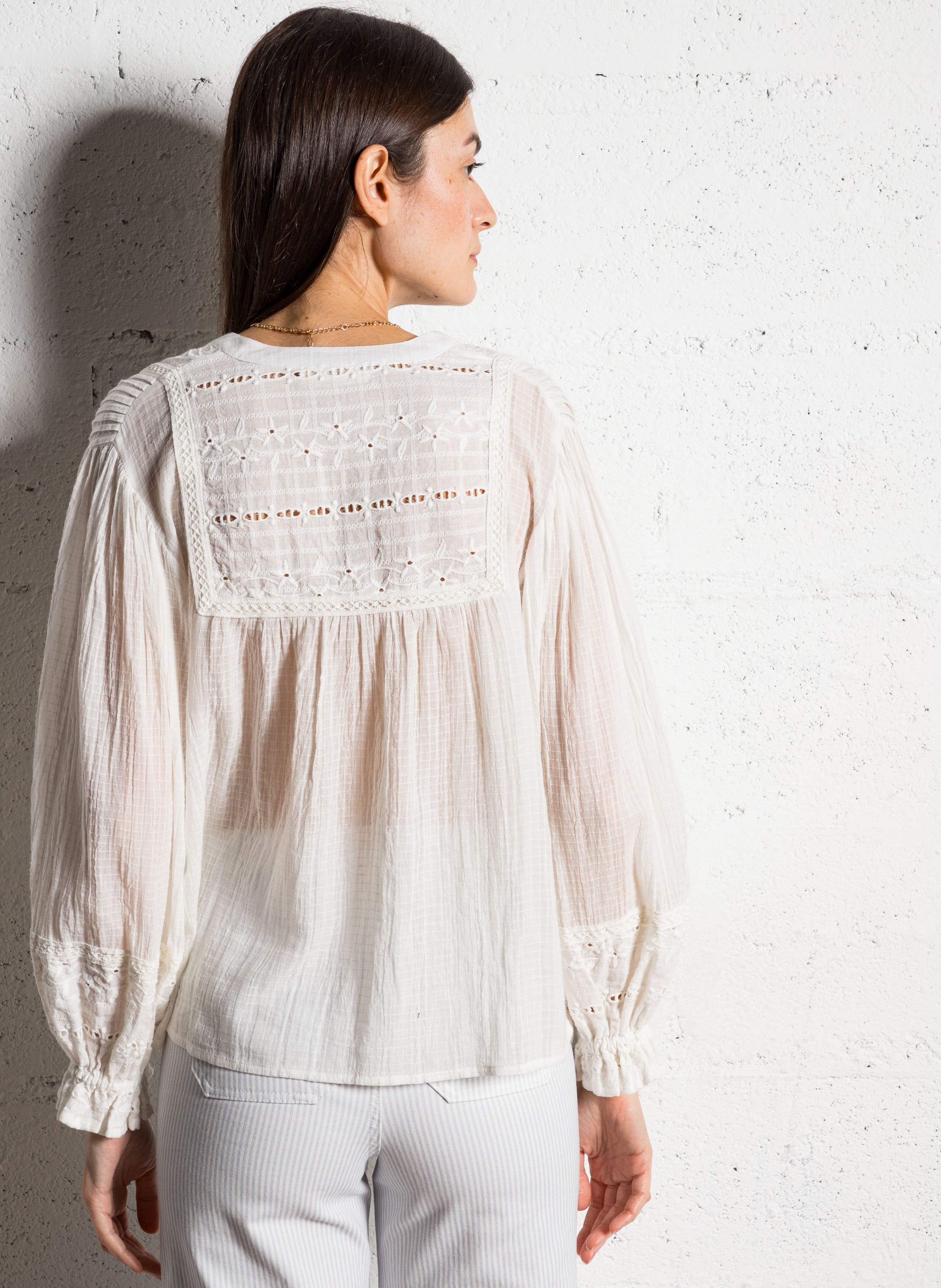 Ruimvallende, katoenen top met borduursel MAISON HOTEL Beige