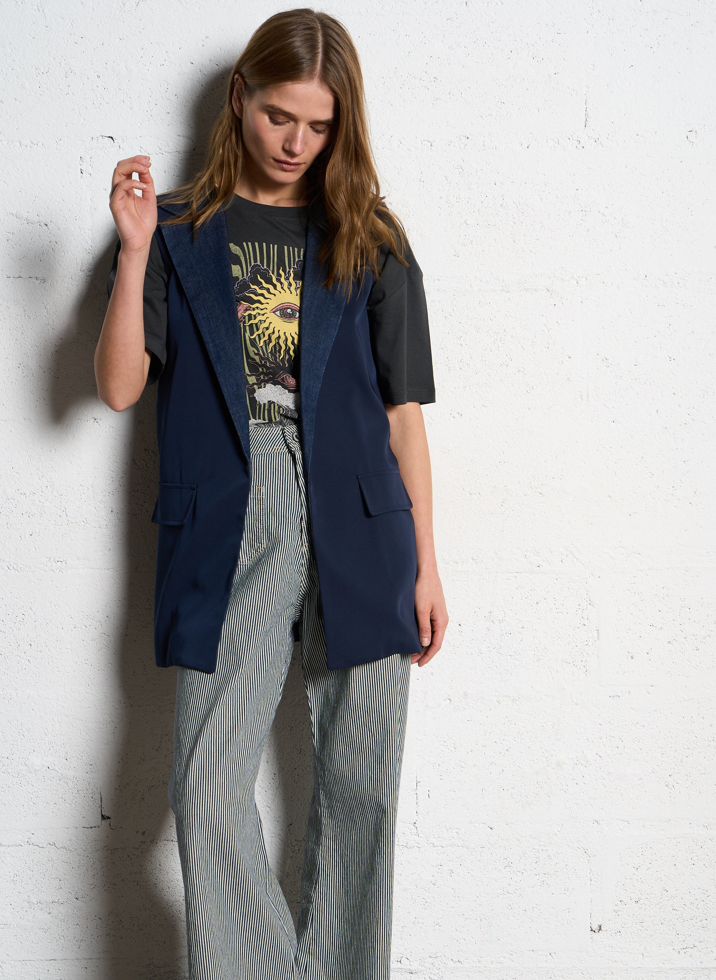 Langer Blazerkragen aus Denim PLEASE Blau