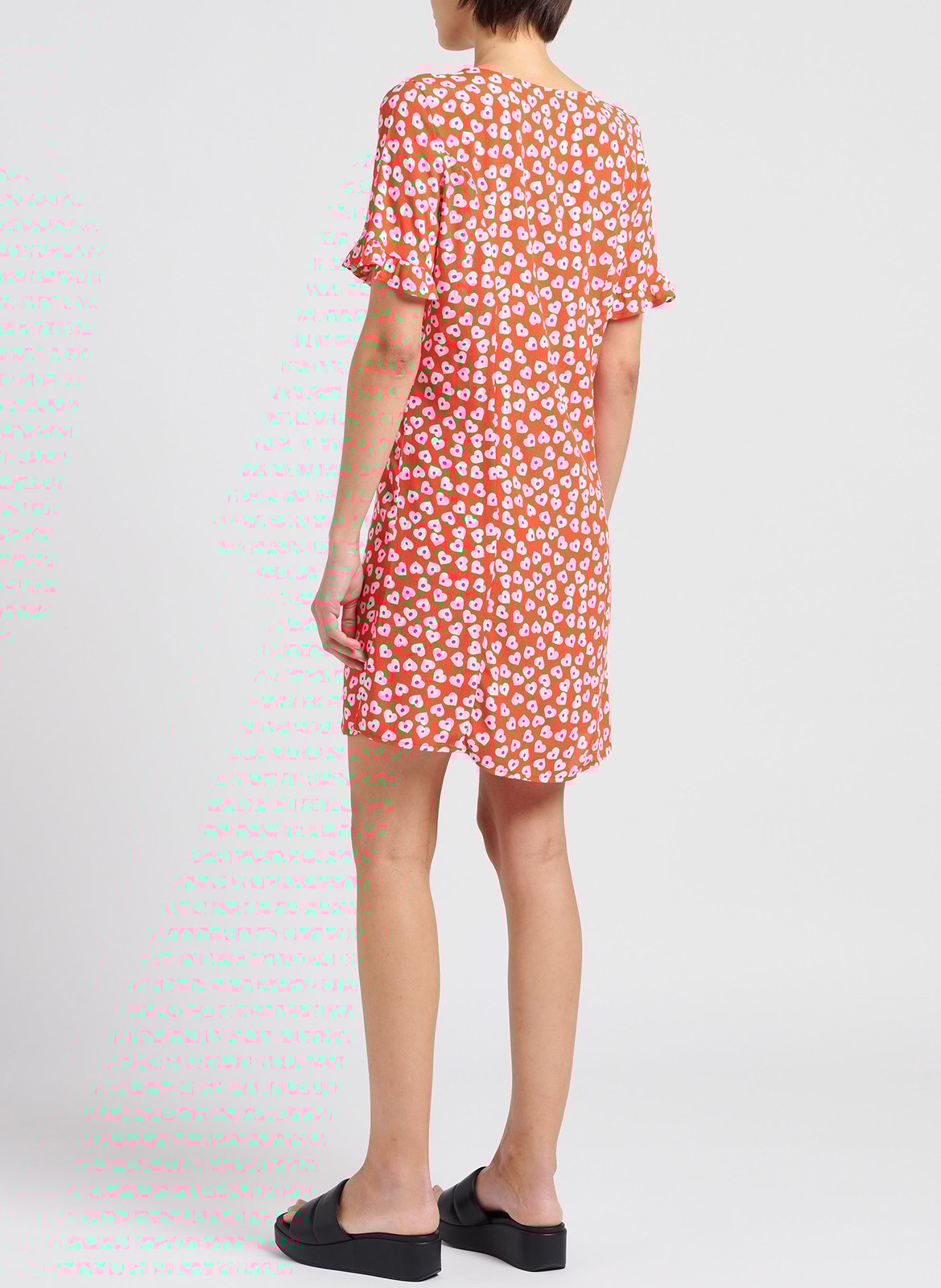 Printed viscose V-neck midi dress PIECES Red