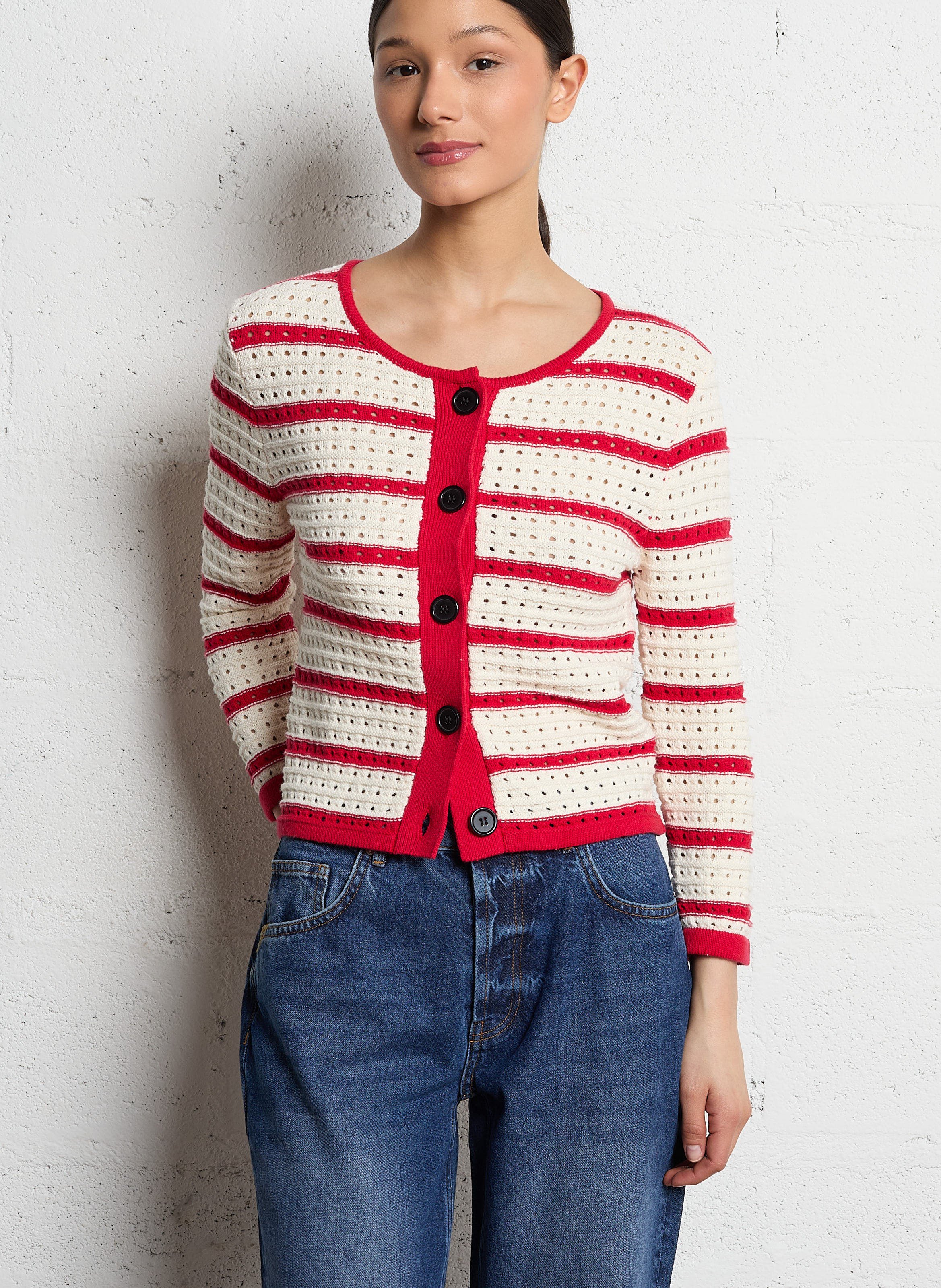 Straight round-neck cotton cardigan SOPHIE+LUCIE Red