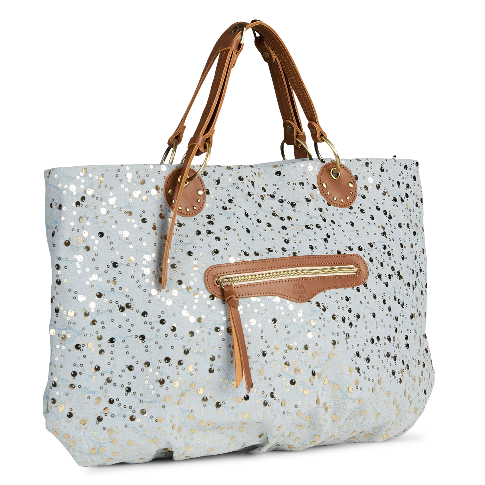 Denim Shopper mit Pailletten MILA LOUISE Beige