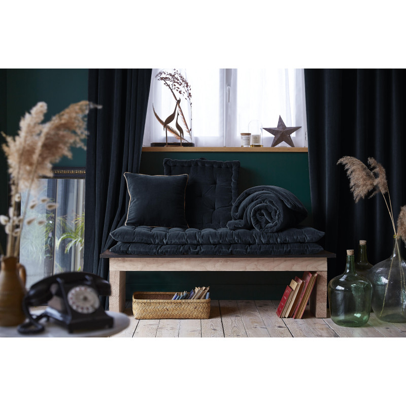 Cotton velvet floor cushion L'EFFET PAPILLON Blue