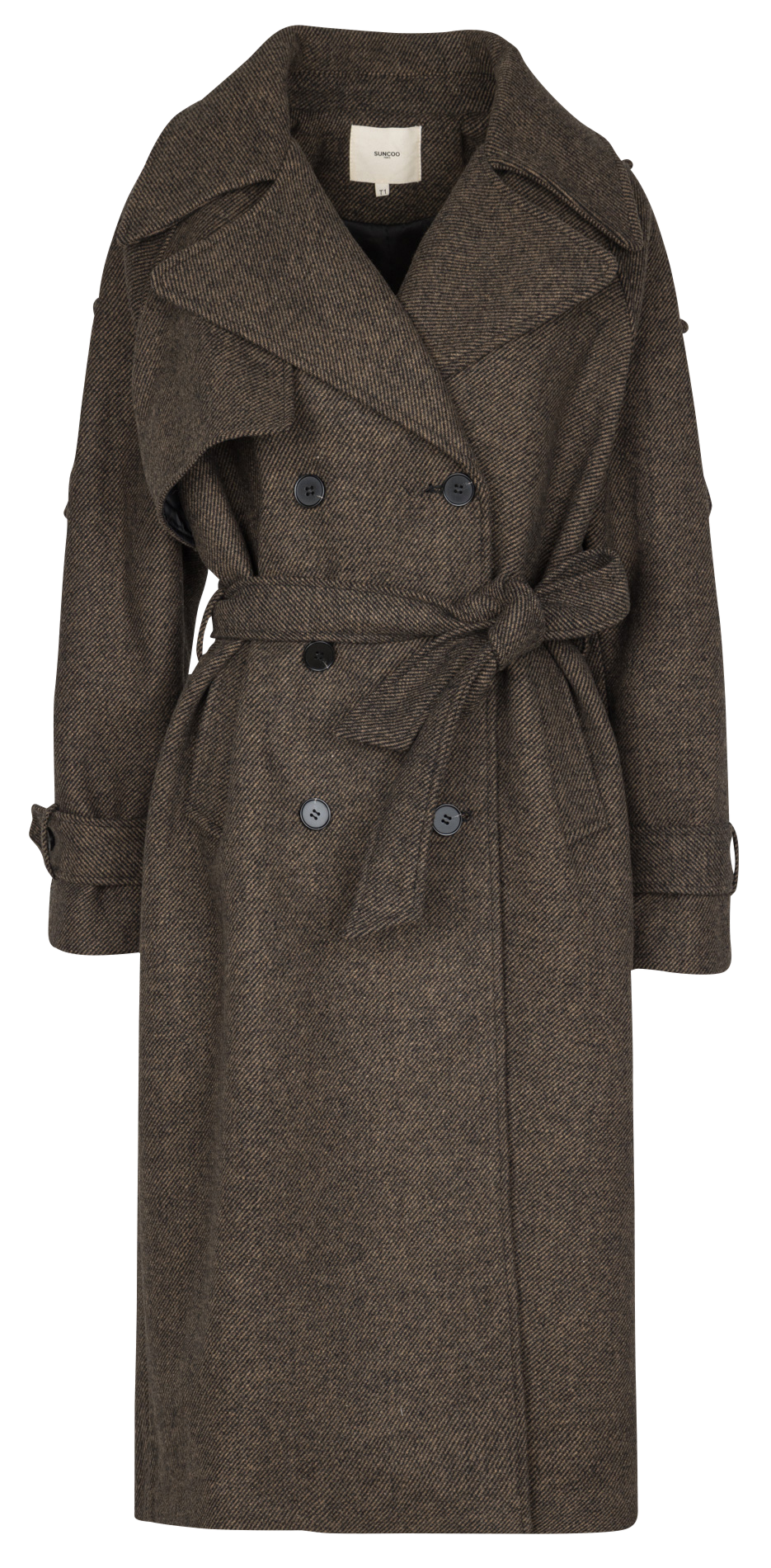 Langmantel mit Knopfleiste und Gürtel SUNCOO Braun