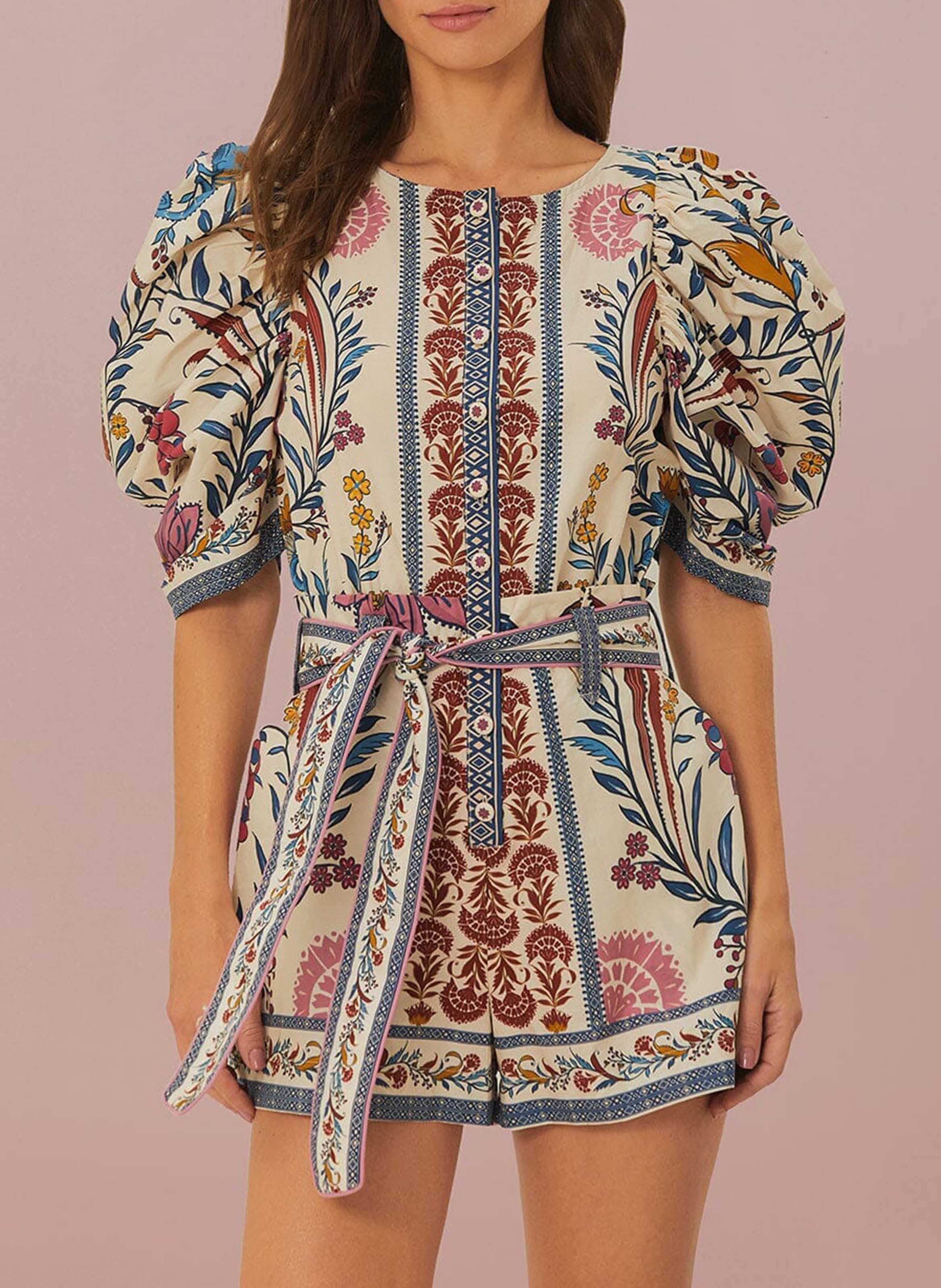 Combishort col rond imprimée  FARM RIO Beige