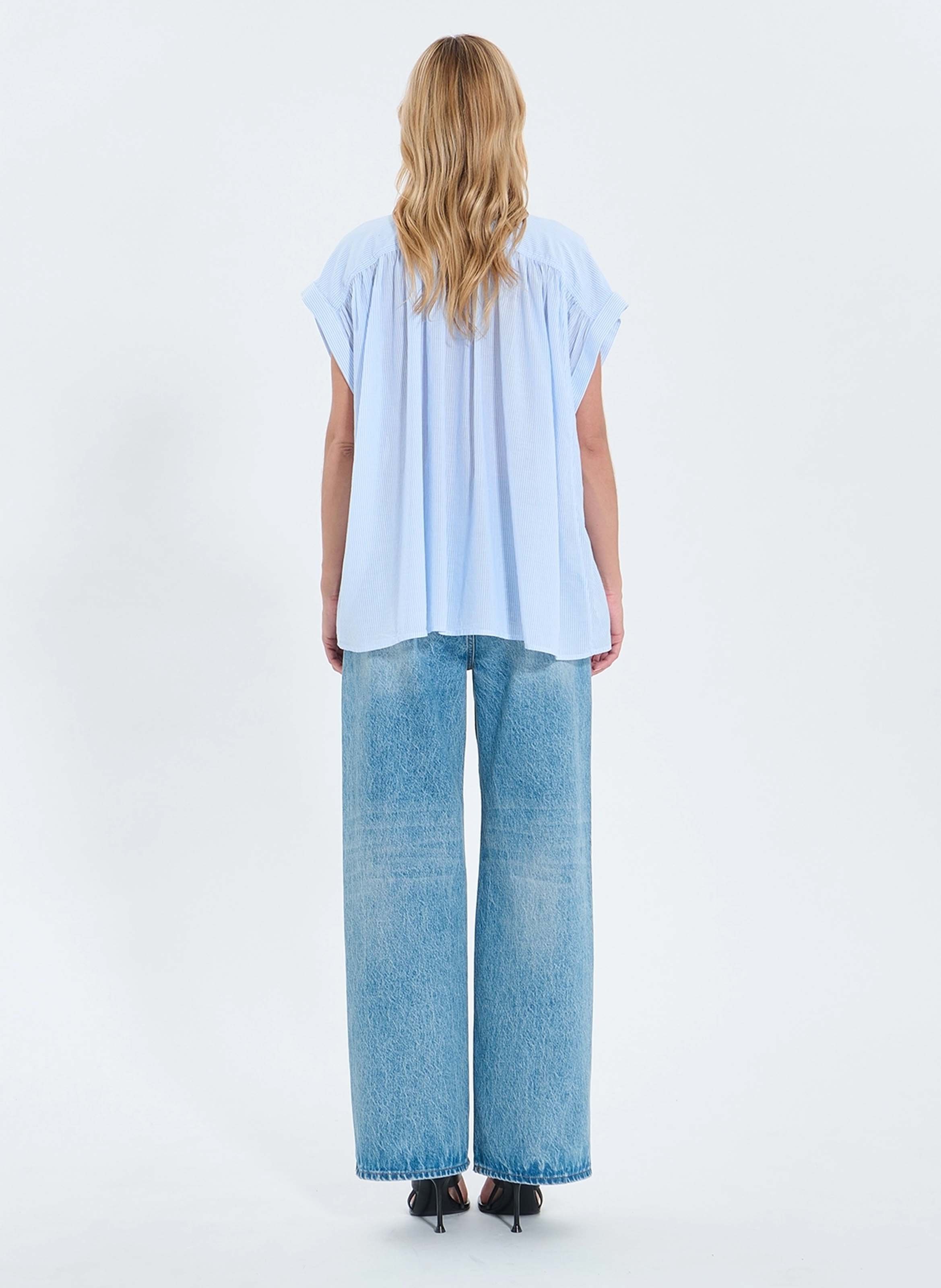 Wijde gestreepte blouse met korte mouwen ZAPA Wit