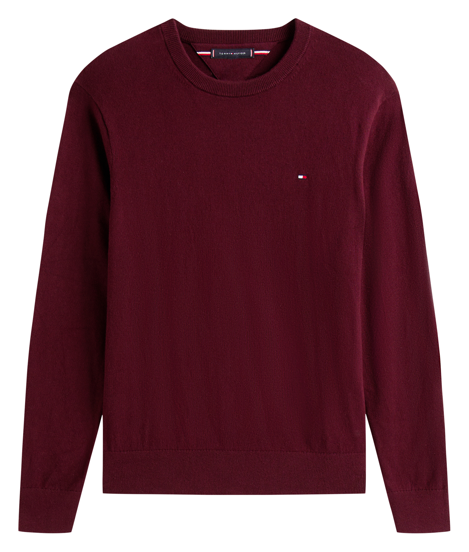 Round-neck cotton-blend sweater  Deep burgundy