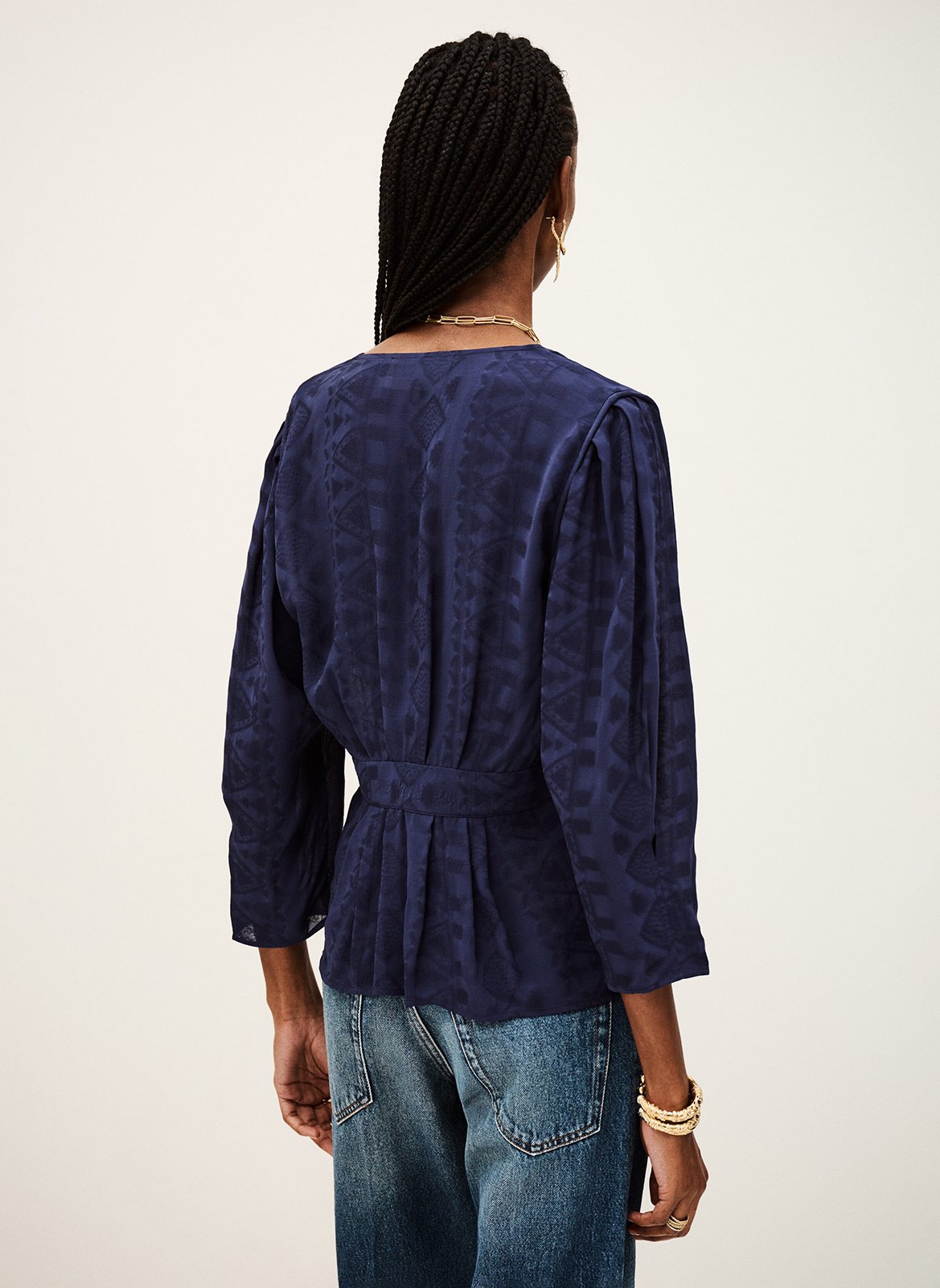 Top col V en jacquard BA&SH Bleu