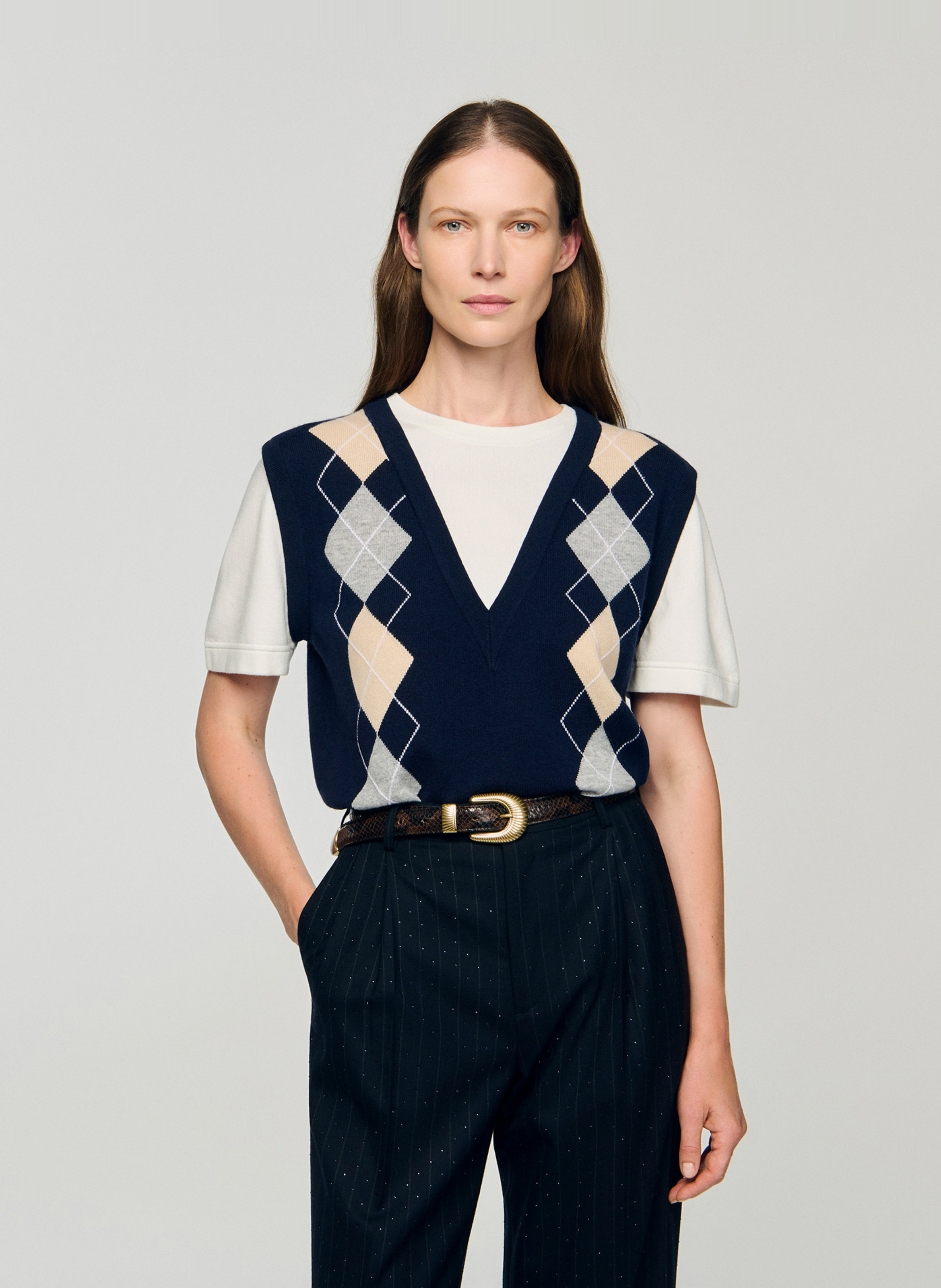 2-in-1 diamond pattern wool and cashmere sweater SANDRO Blue