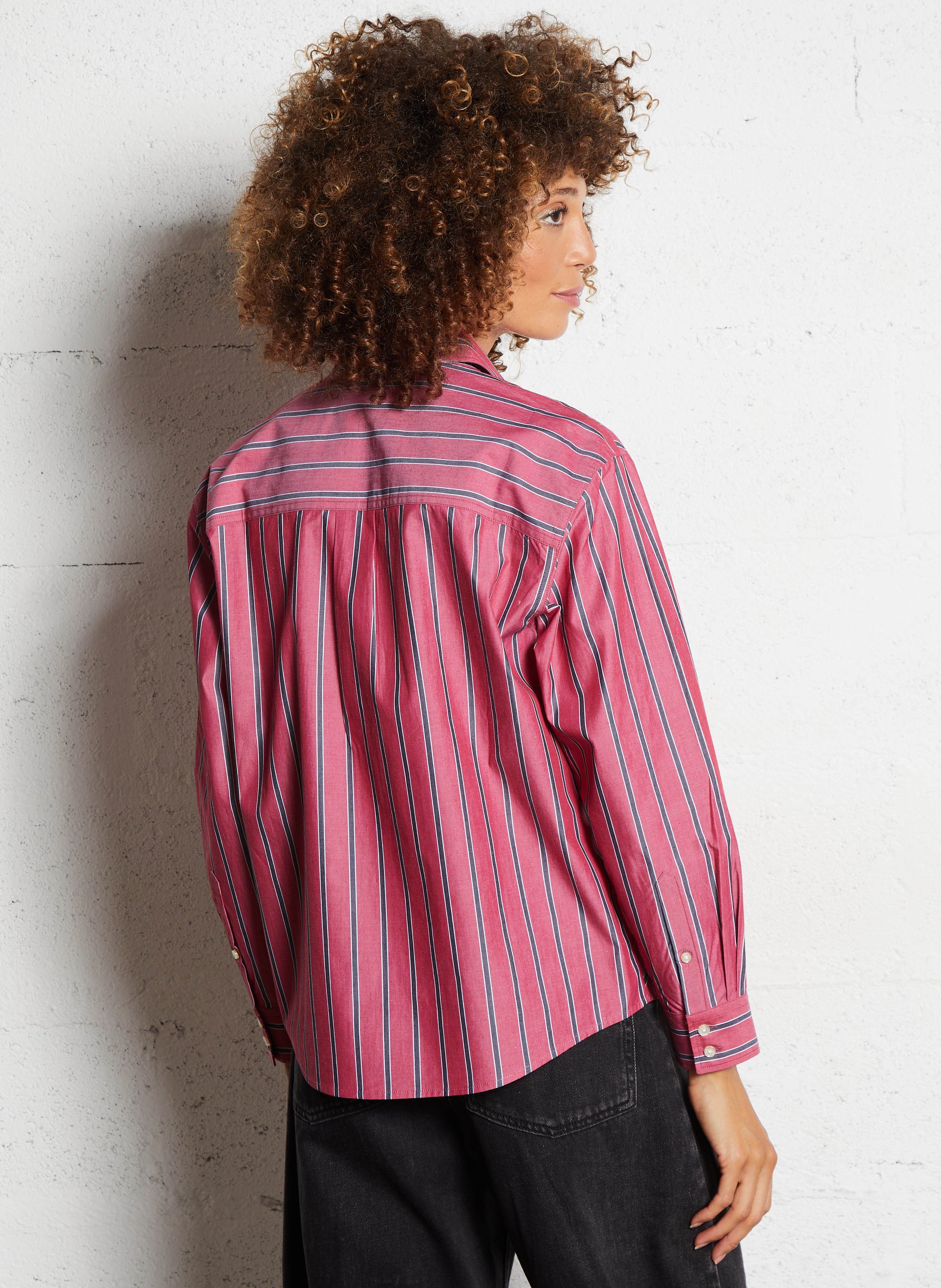 Chemise col classique à rayures LEON & HARPER Rose