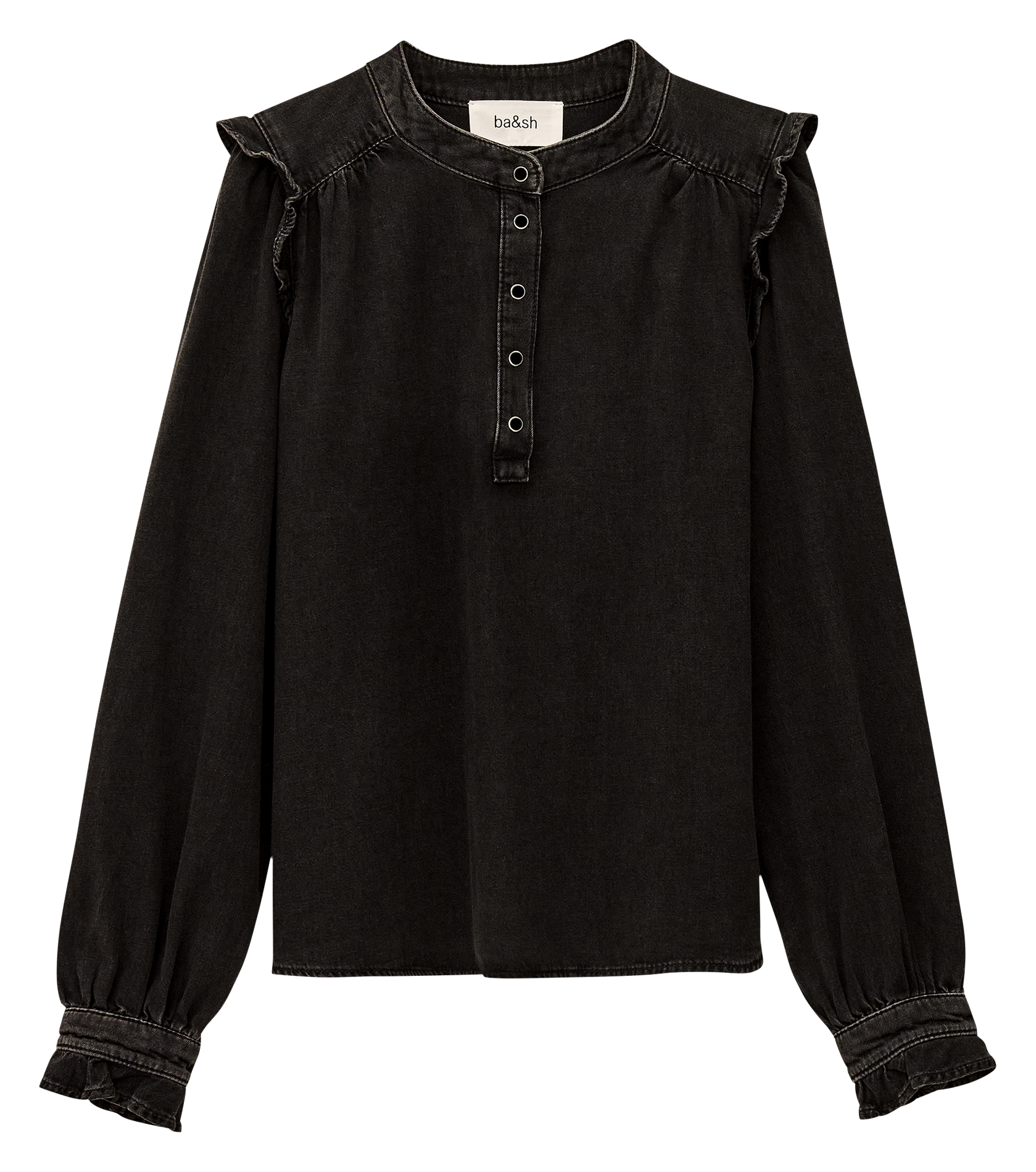 Blouse met ronde hals | katoenblend BA&SH Zwart