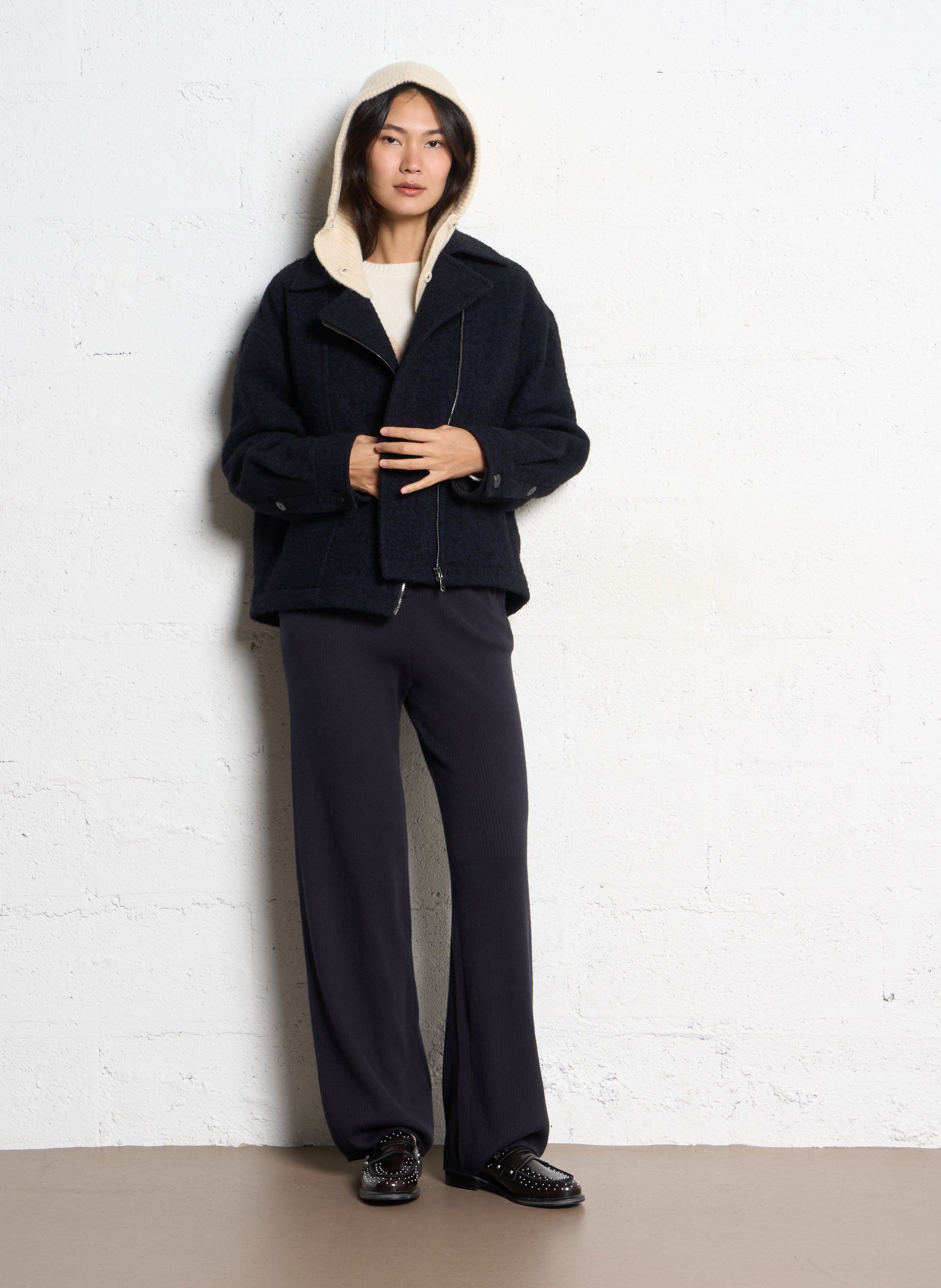 Veste oversize col classique en laine mélangée POMANDERE Bleu