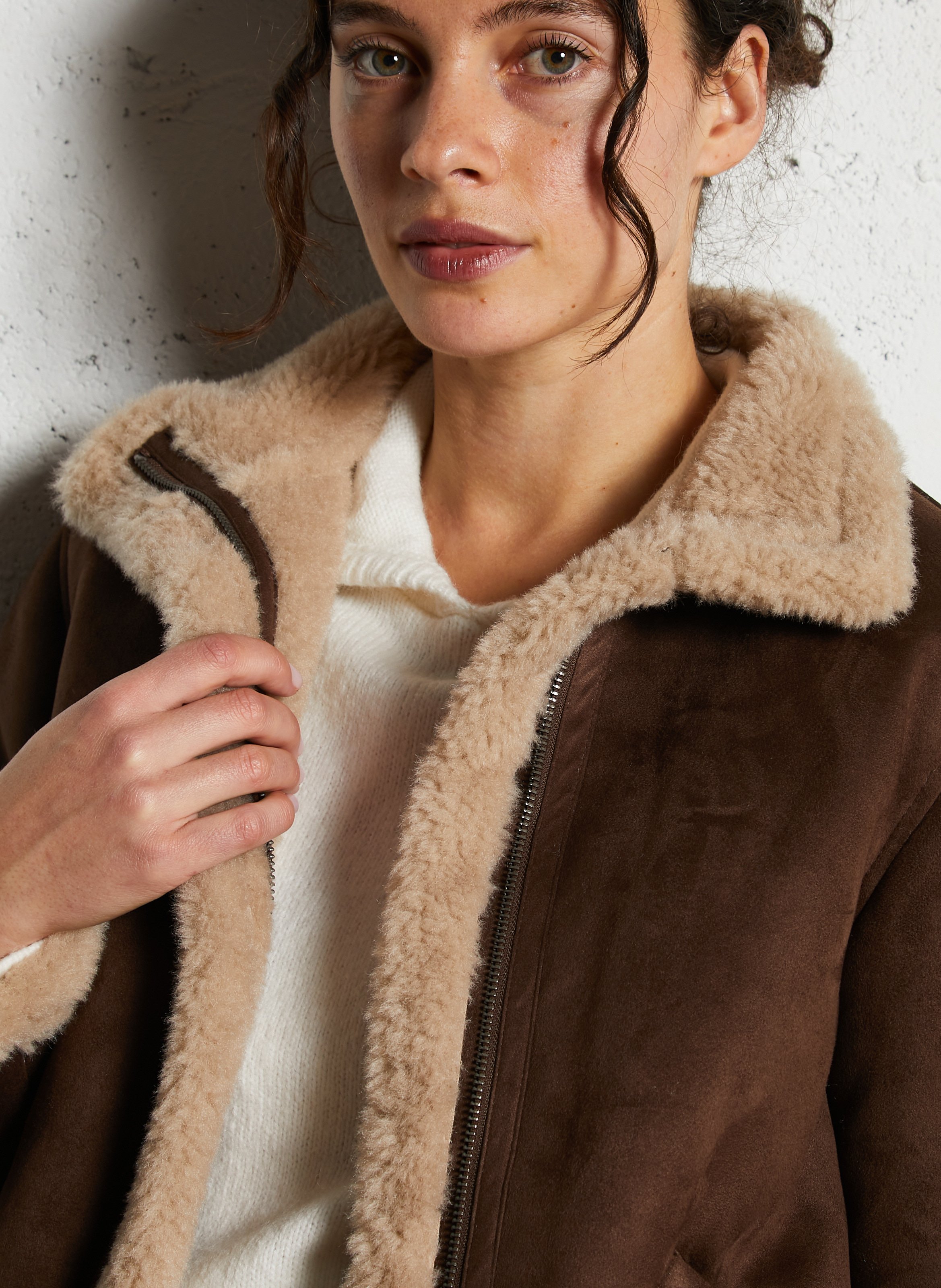 Veste droite en fourrure synthétique SUD EXPRESS Marron