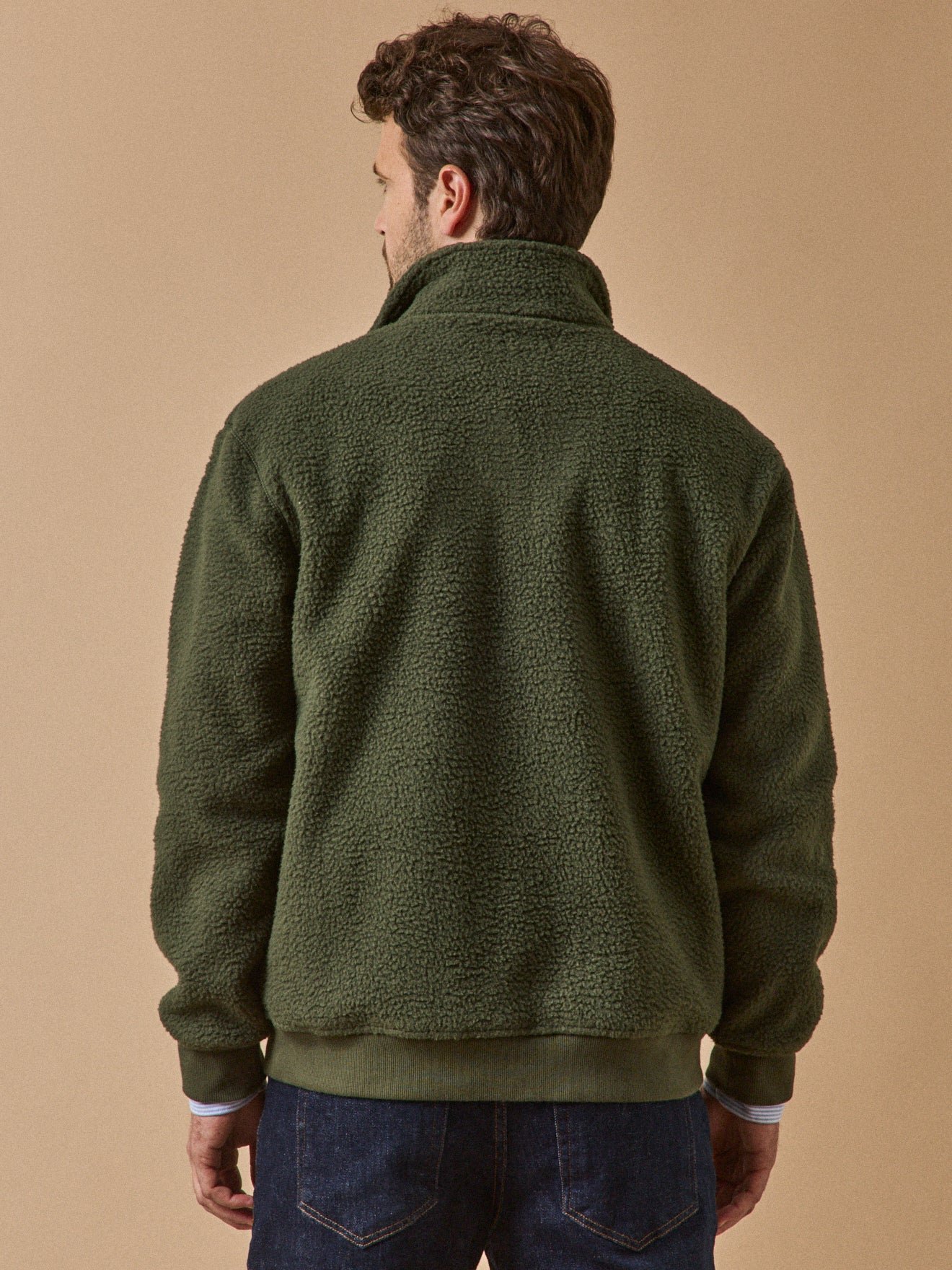 Fleece trucker collar sweater CYRILLUS Green