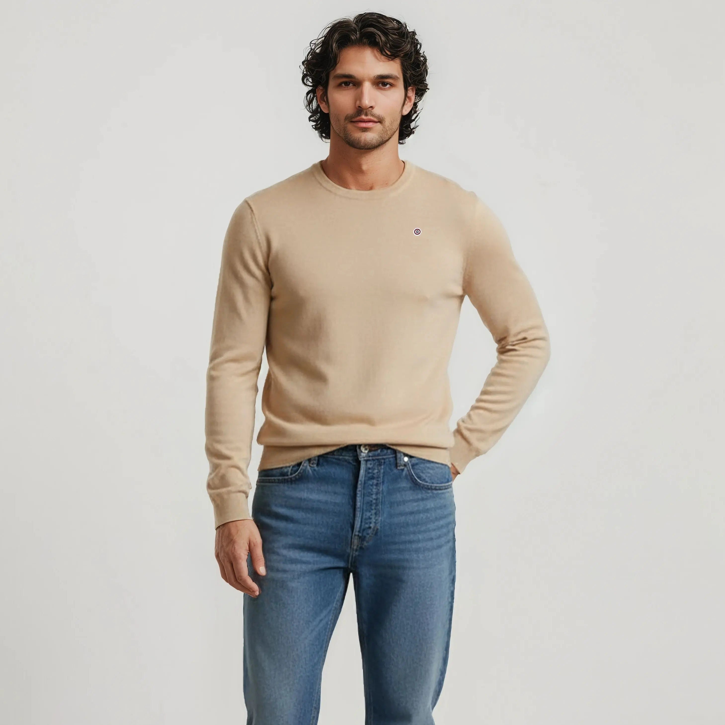 Sweater with plain round neckline SERGE BLANCO Beige