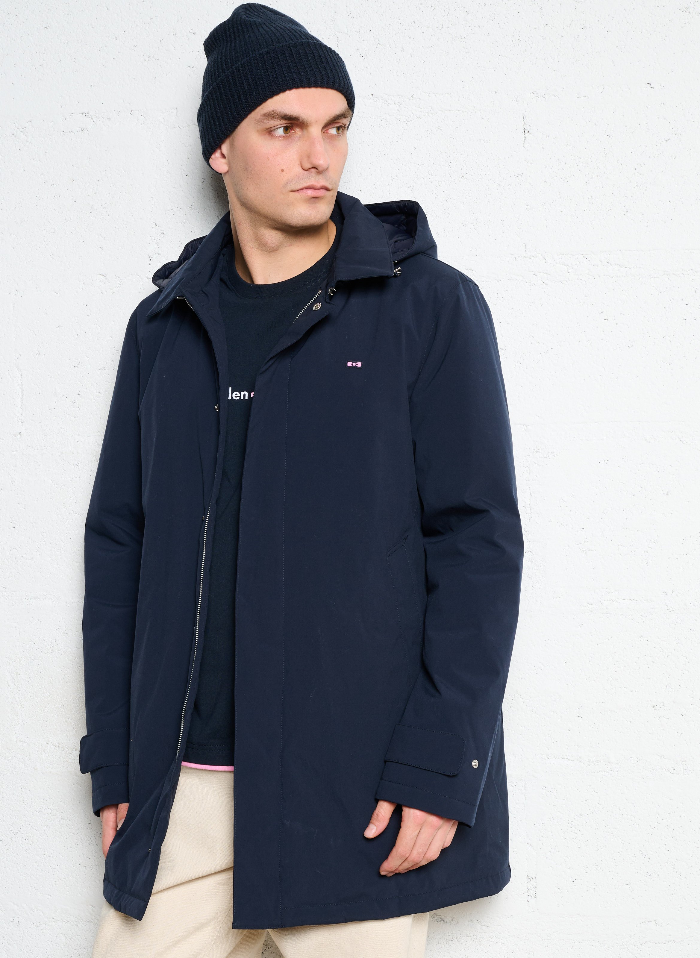 Parka droite unie à capuche amovible EDEN PARK Bleu