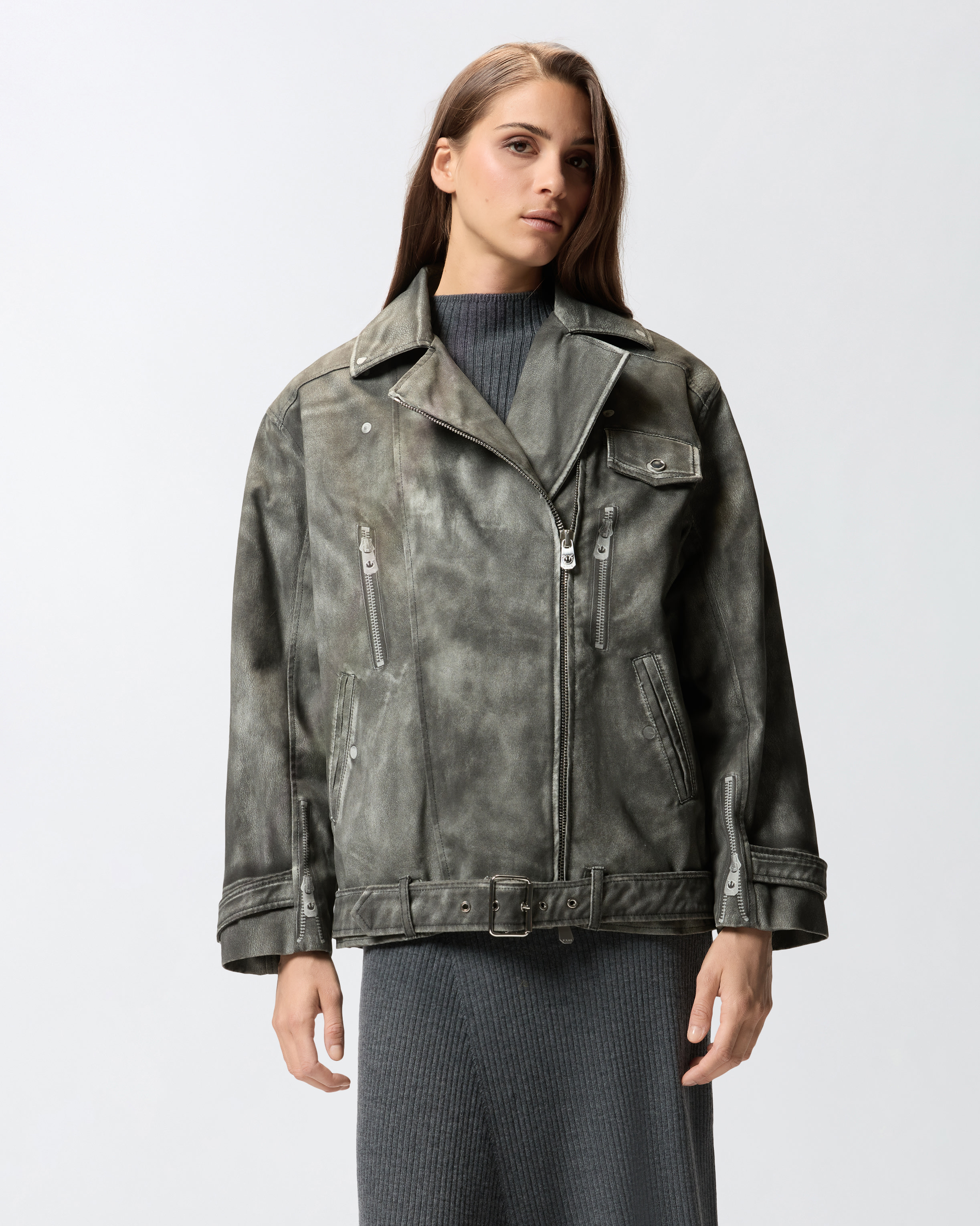 Jacket with faux leather trompe-l’œil print PINKO Black