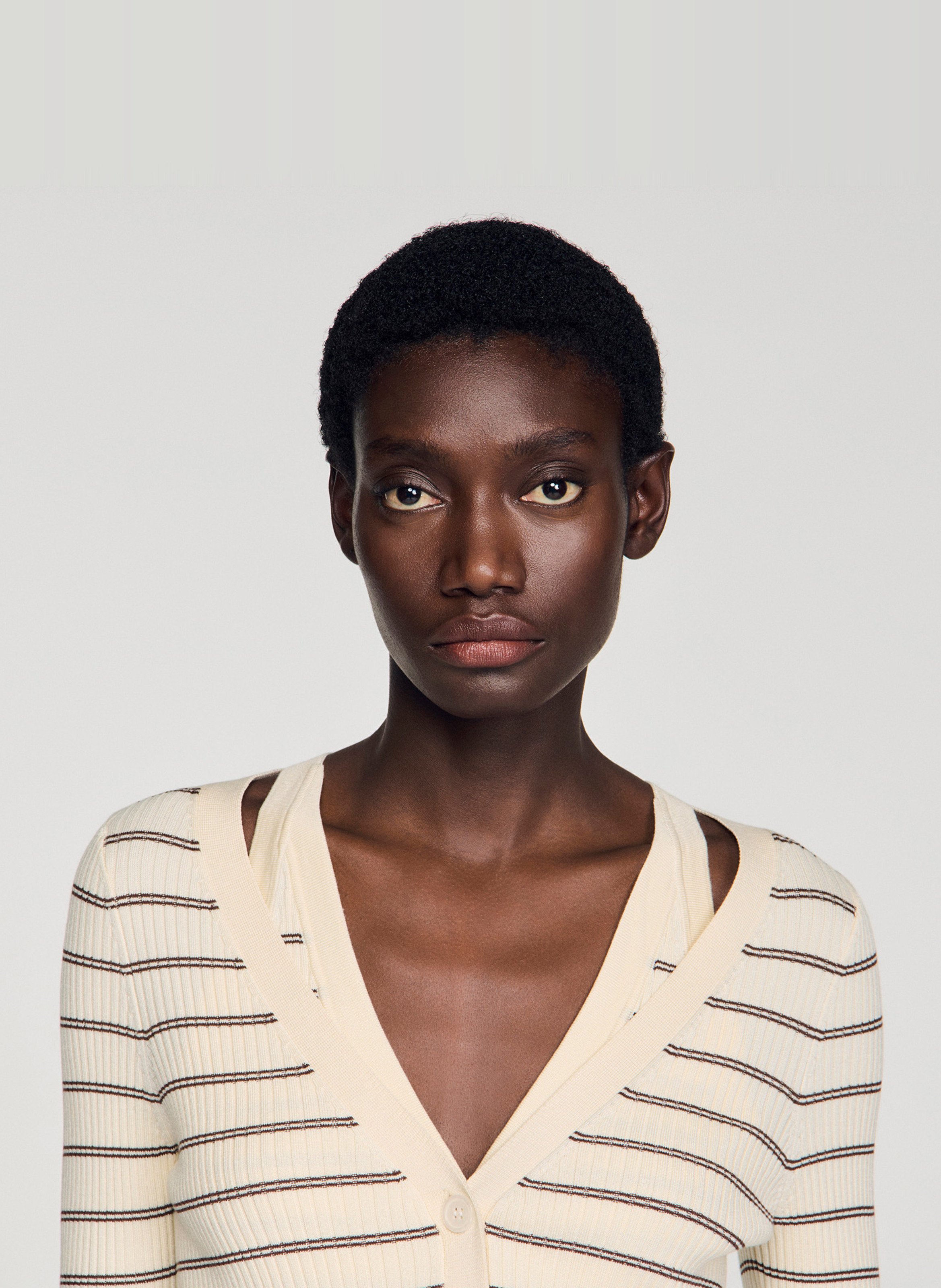 Fitted Striped Knit Cardigan SANDRO Beige