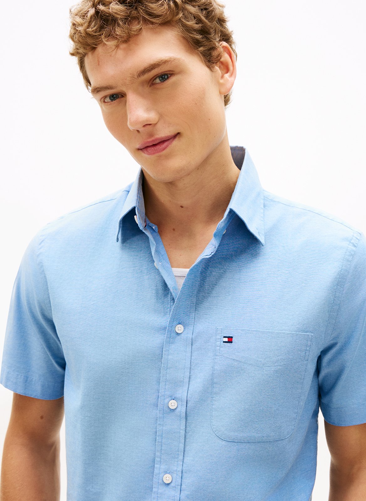 Straight short-sleeve solid shirt TOMMY HILFIGER Blue