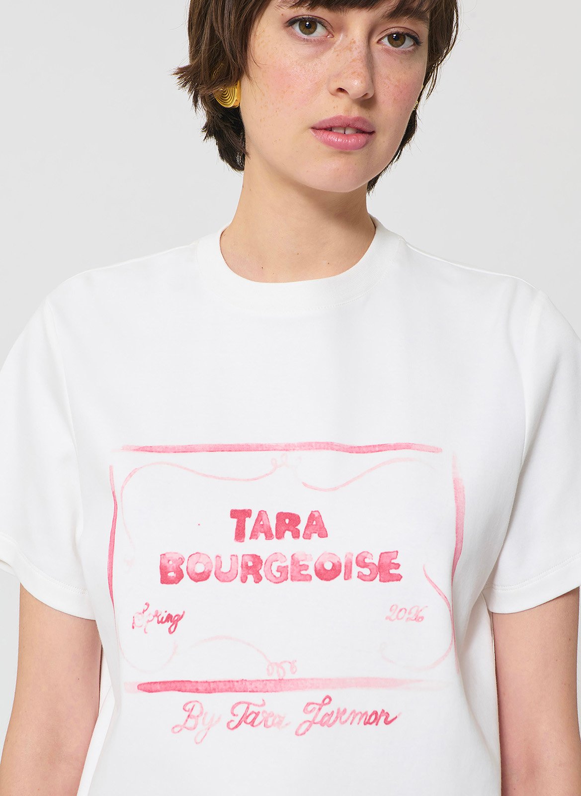 Tee-shirt col rond imprimé en coton TARA JARMON Blanc