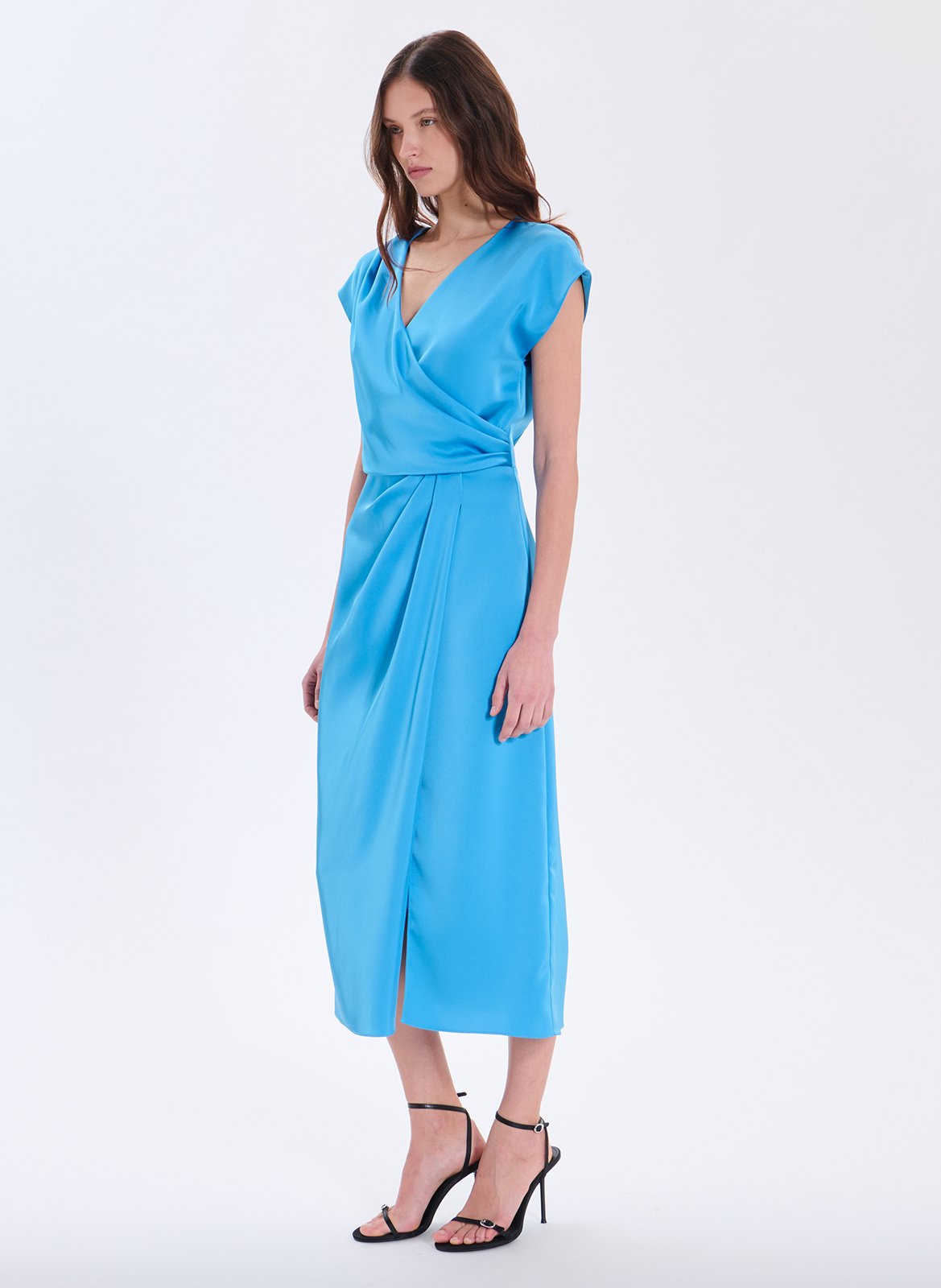 Long v-neck satin dress ZAPA Blue
