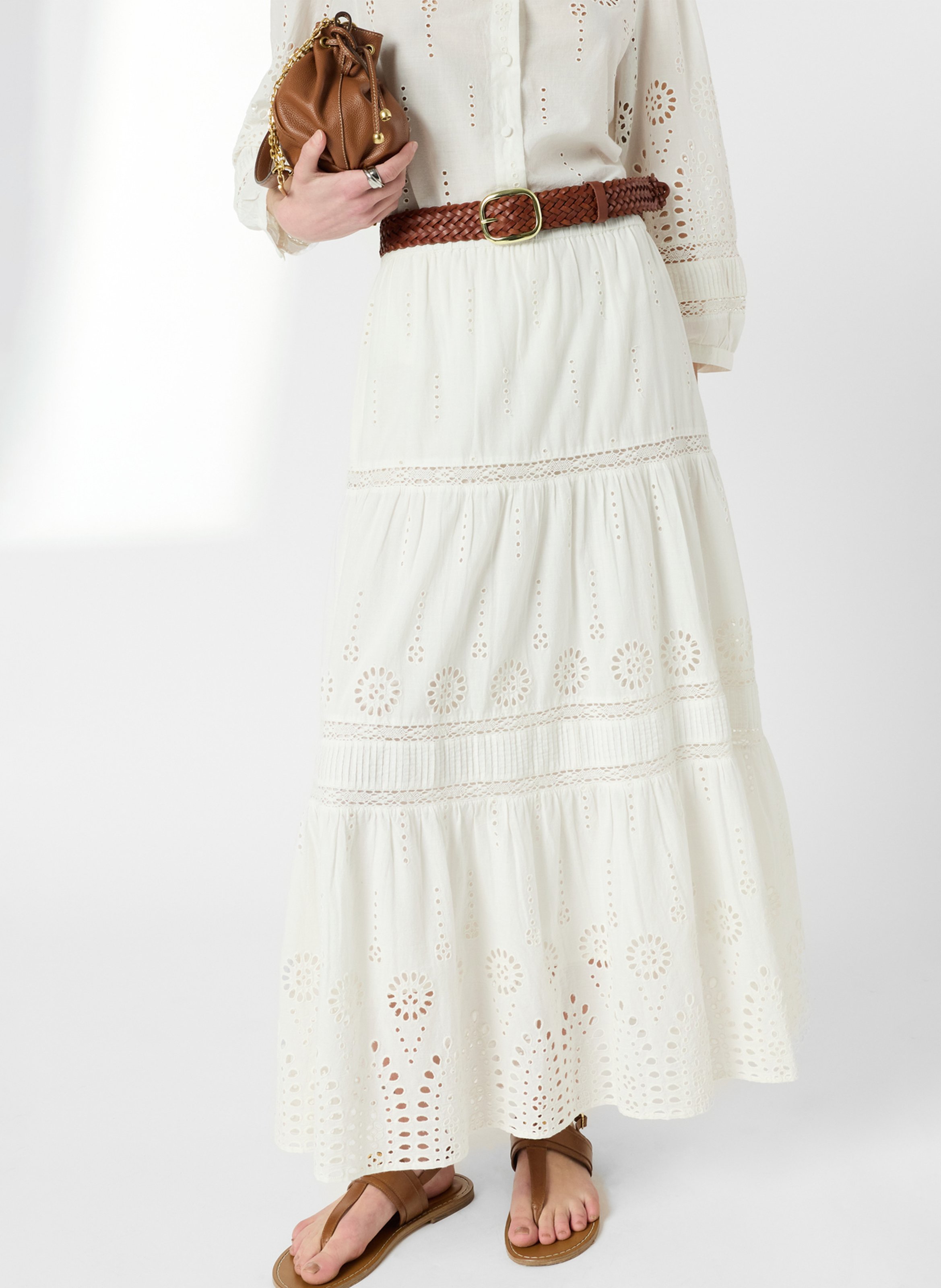 Jupe longue en coton brodé GERARD DAREL Beige