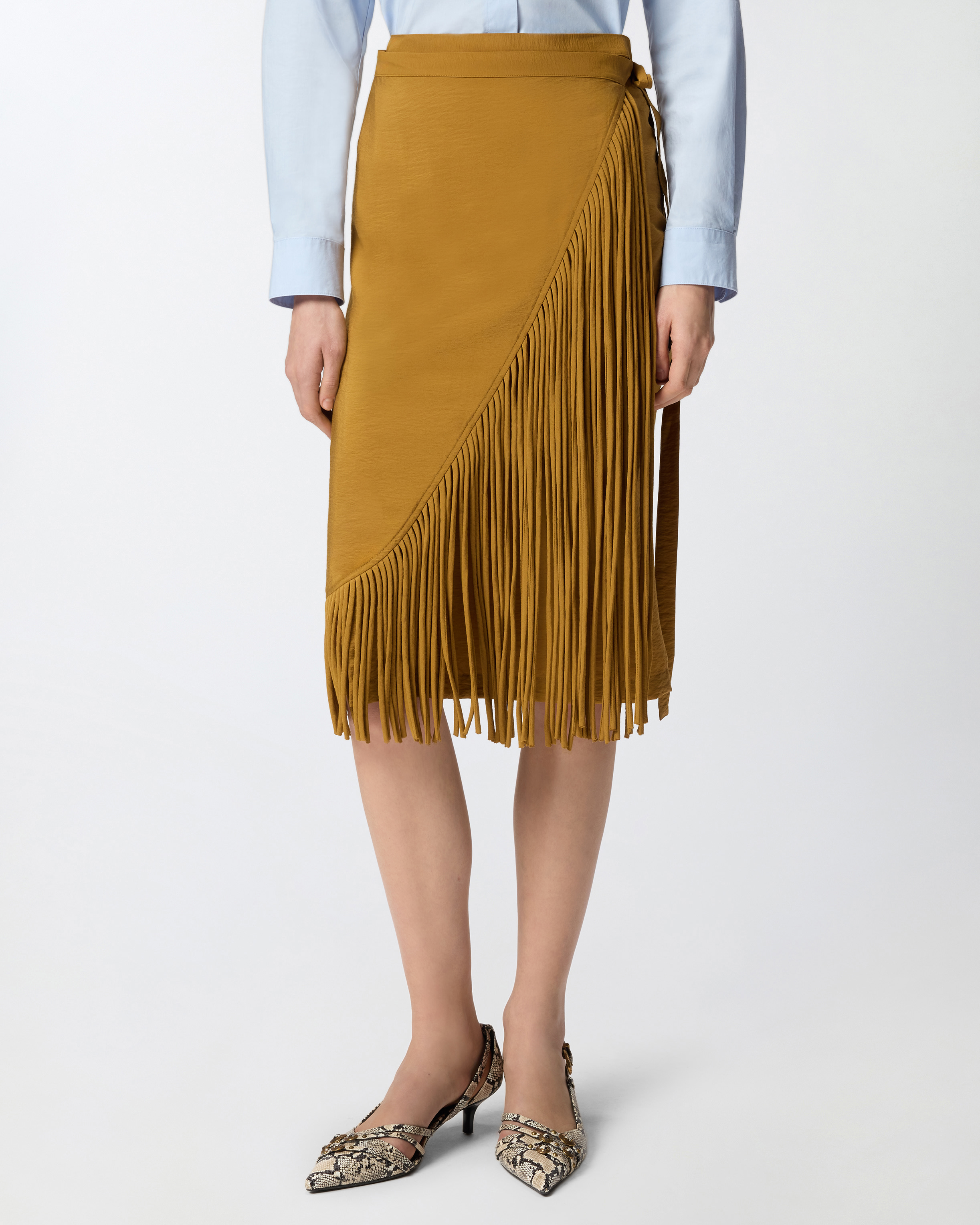 Medium length wrap skirt with fringes PINKO Orange