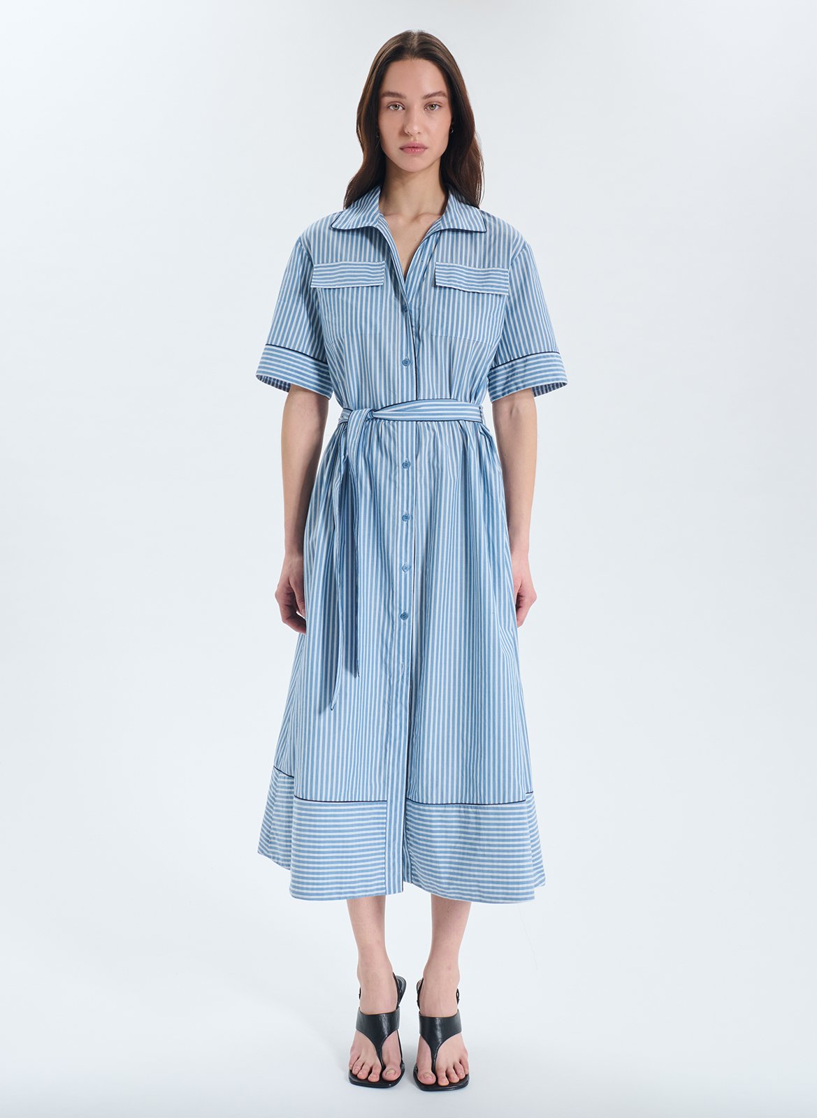 Robe midi évasée en coton ZAPA Bleu