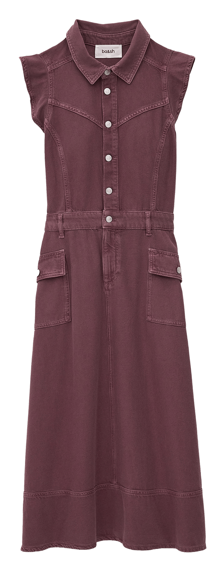 Lange denim jurk met knoopsluiting. BA&SH Roze