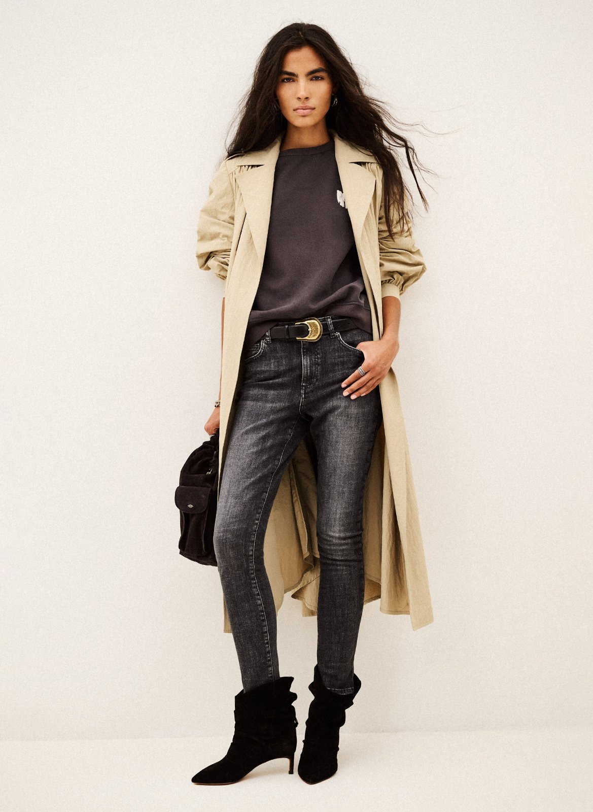 Trench long à col à revers BA&SH Beige