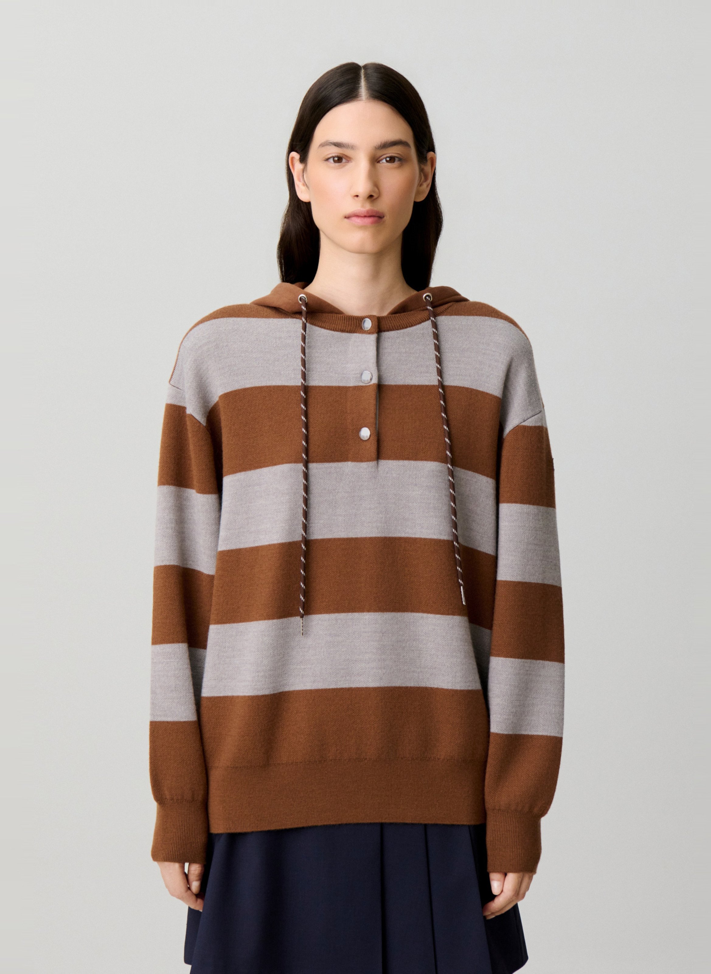 Sweat droit à rayures à capuche en laine mélangée CLAUDIE PIERLOT Multicolore