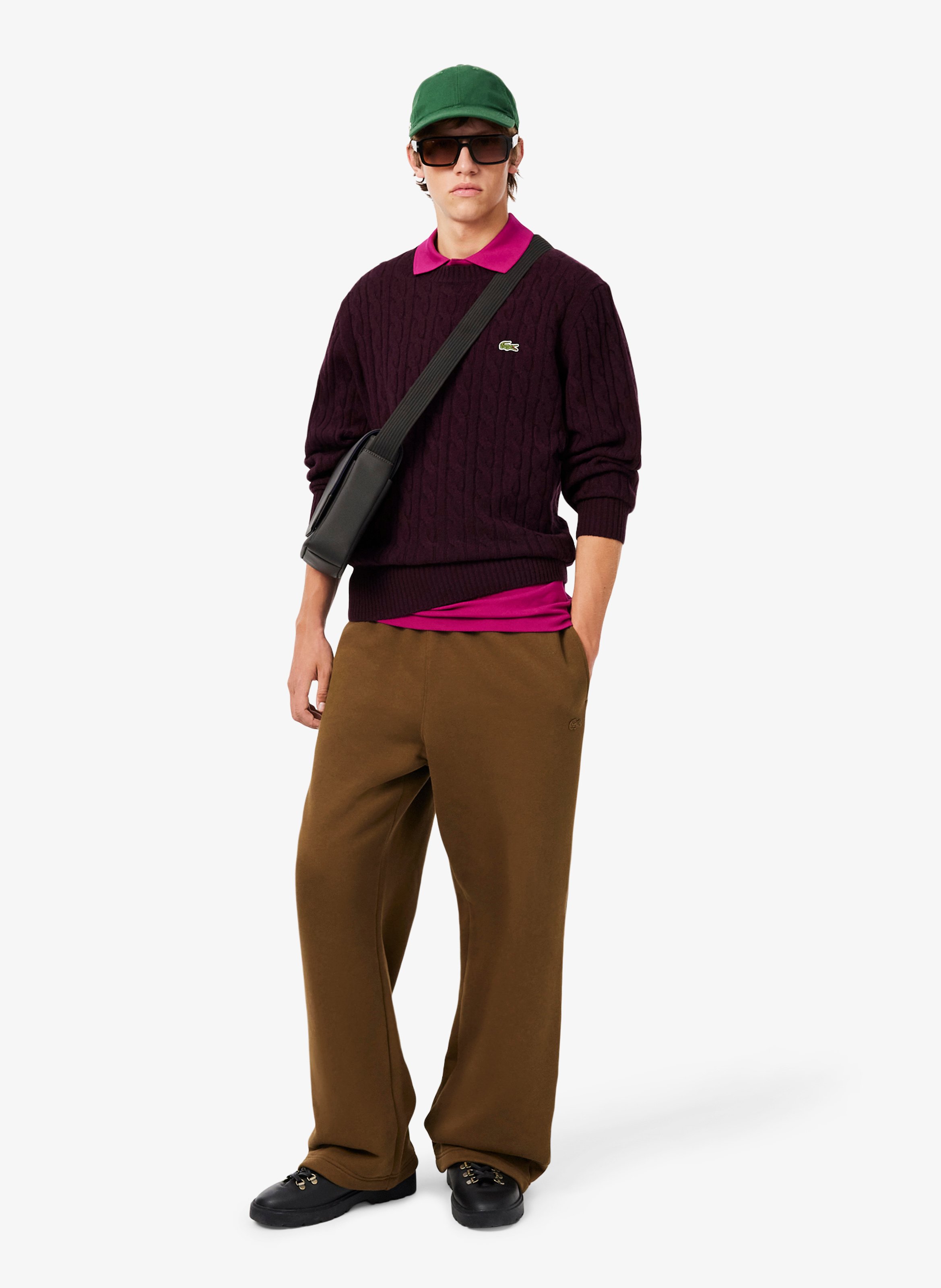 Straight wool cable-knit round-neck jumper LACOSTE Red