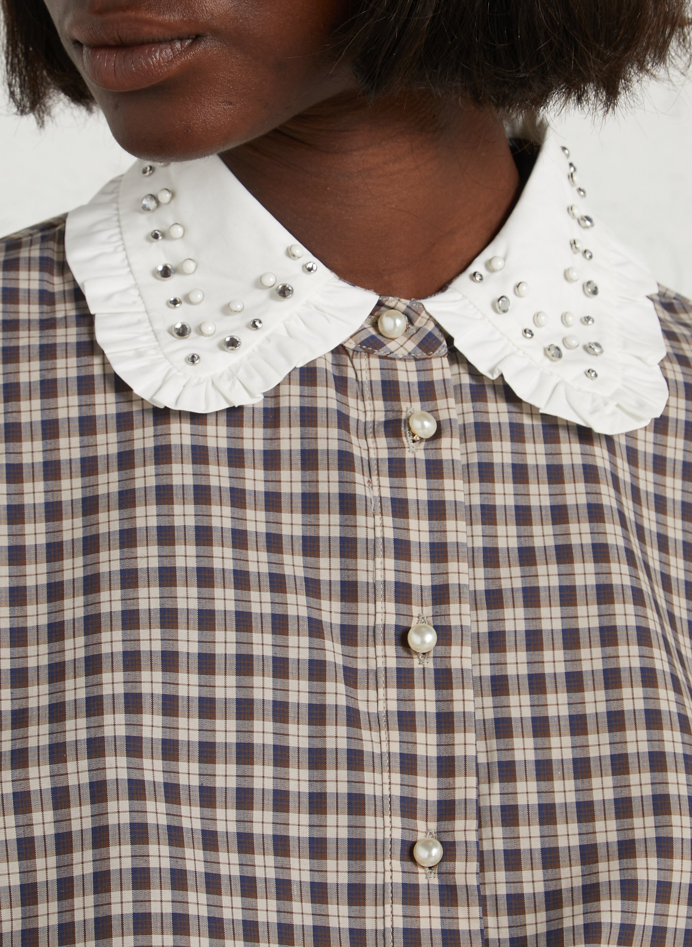 Baumwollbluse mit Bubikragen SUNCOO Braun