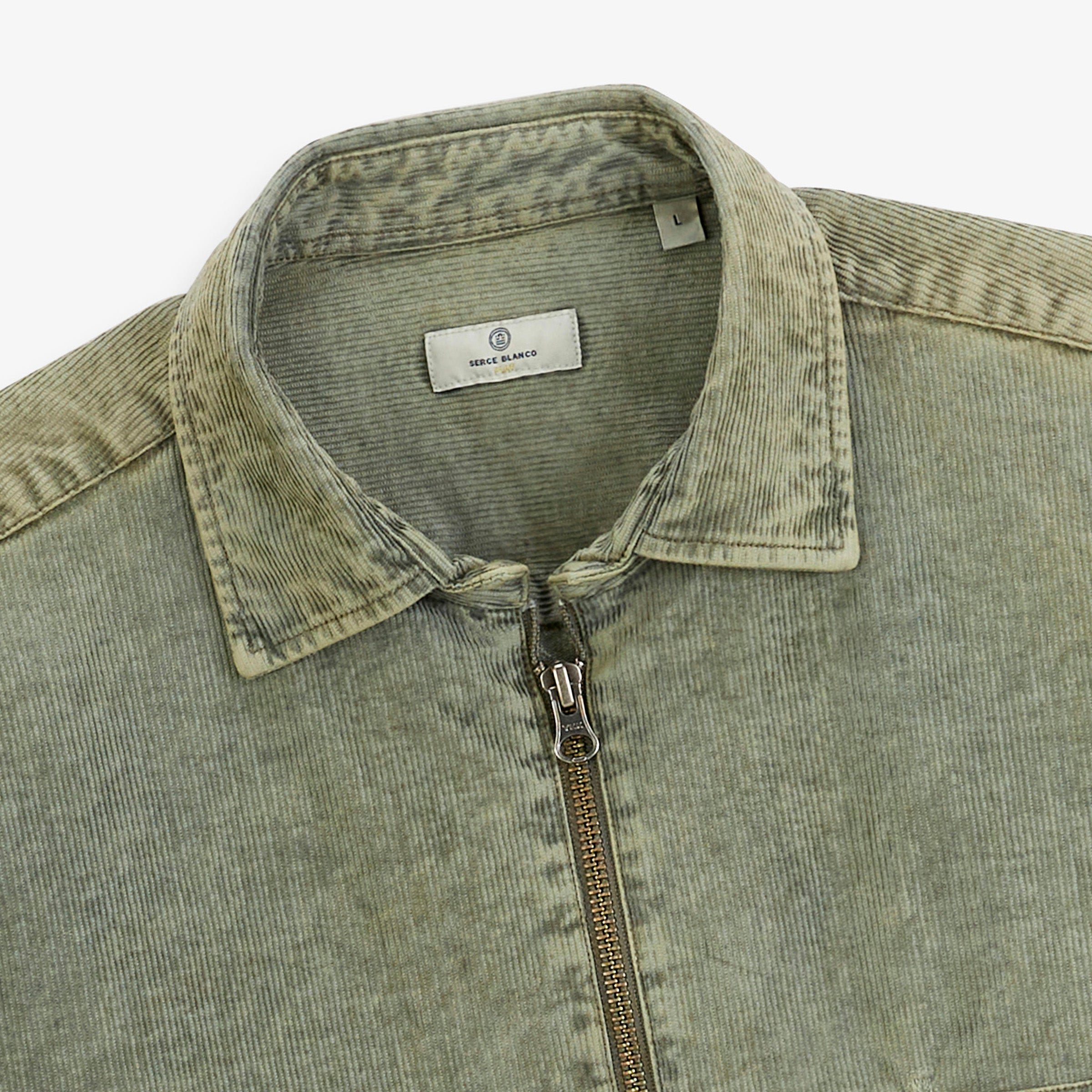 Military green washed-effect zip-up corduroy overshirt sbplay SERGE BLANCO Grey