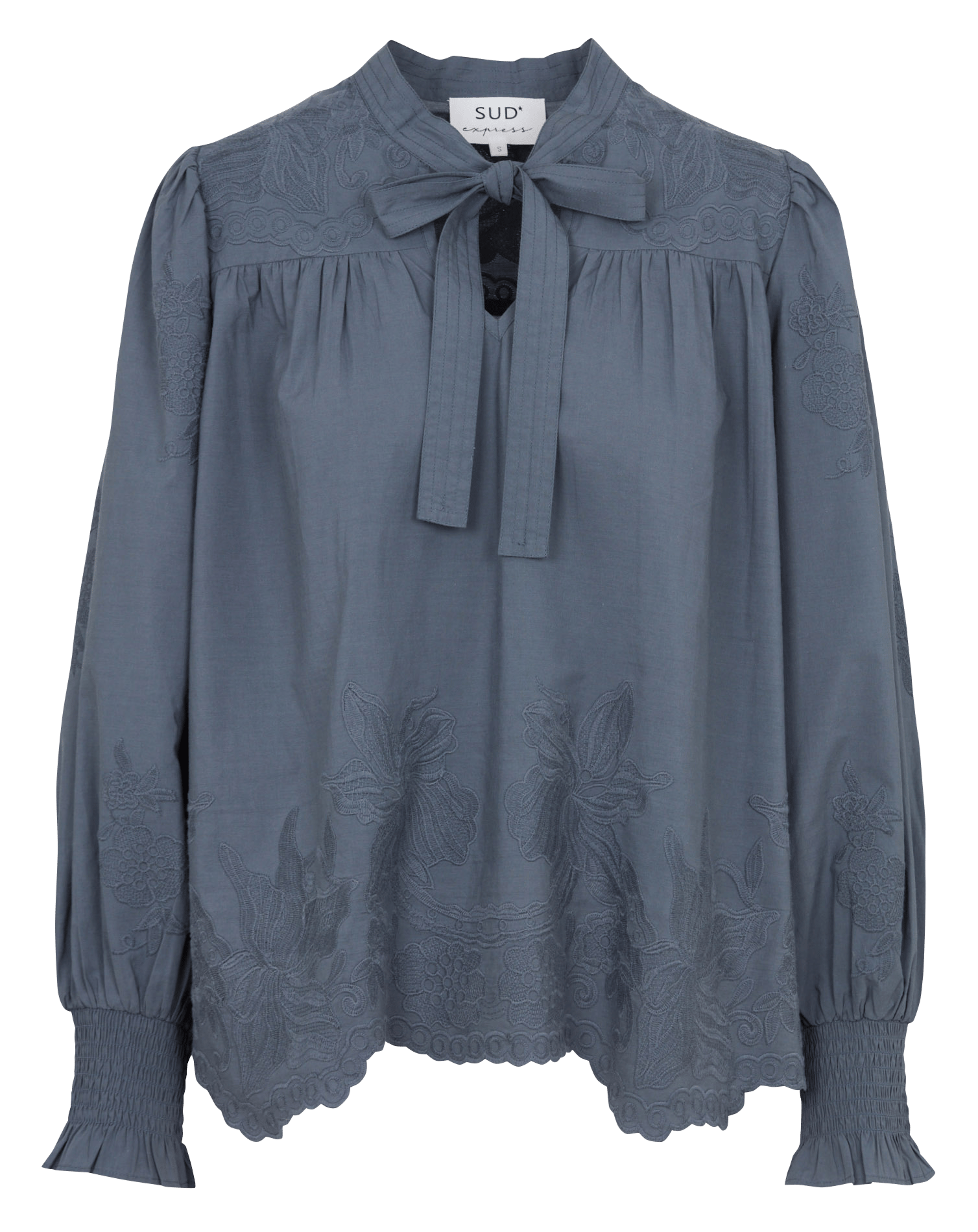 Bestickte Bluse mit Bindekragen SUD EXPRESS Grau