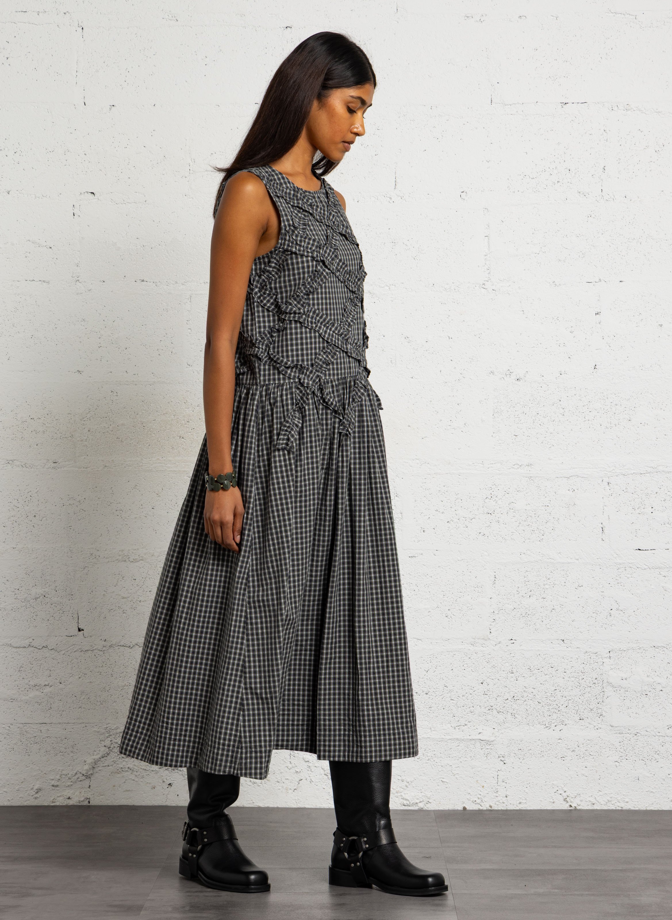 Loose-Fitting Sleeveless Checked Maxi Dress DAMSON MADDER Blue
