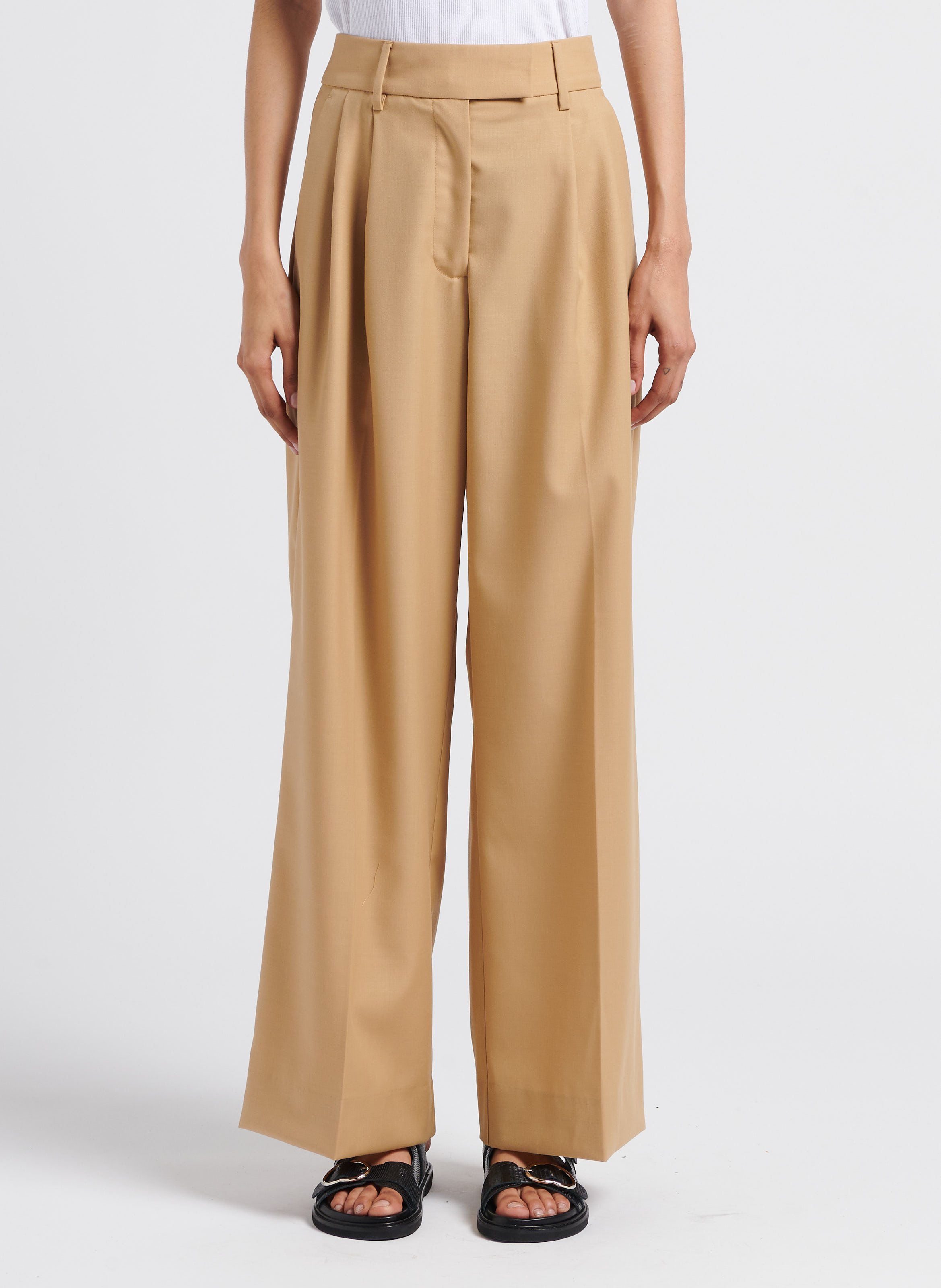 Wijde bandplooibroek SECOND FEMALE Beige