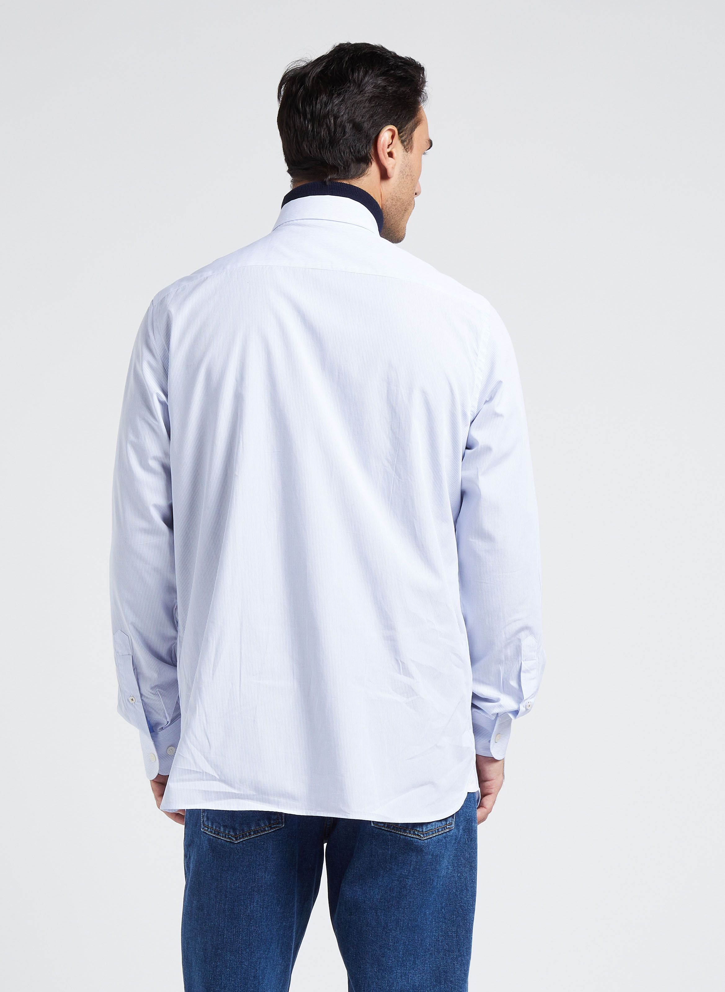 Camisa Regular Fit De Algod n De Rayas White Blue Hackett Hombre