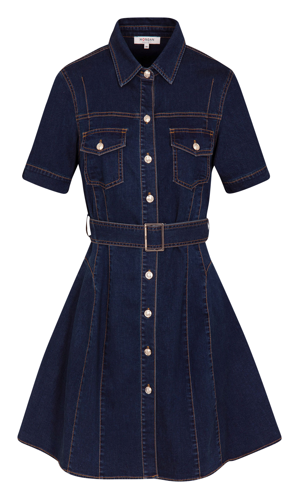 Short fitted cotton-blend dress with classic collar MORGAN Blue
