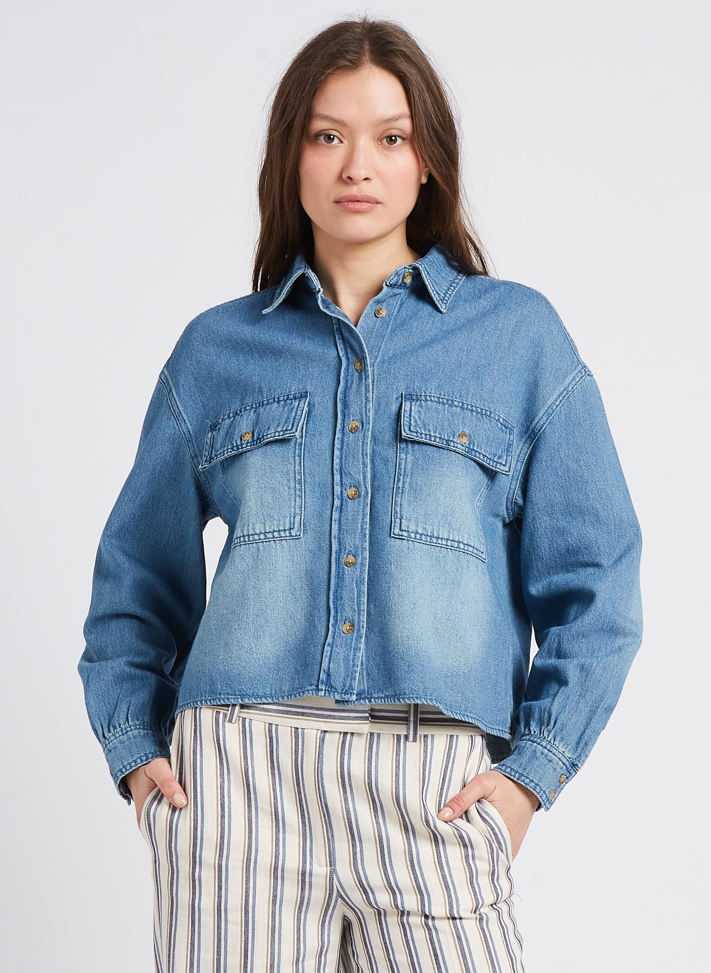 Denim jacket with cotton collar best sale